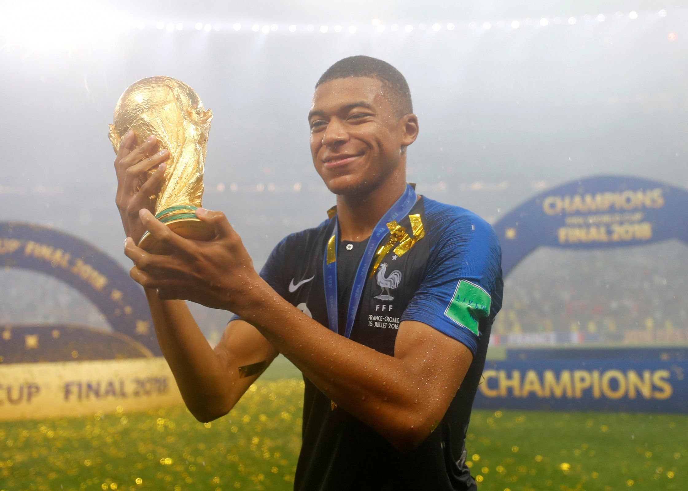Kylian Mbappe lifts the World Cup