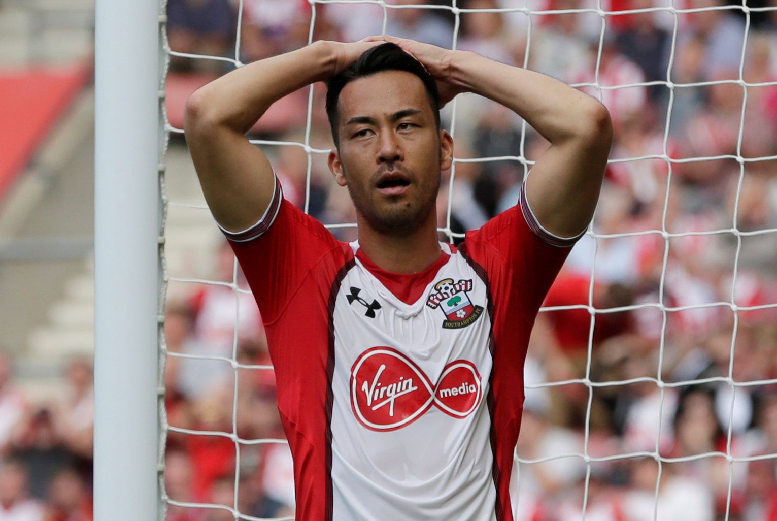 Football Soccer - Premier League - Southampton vs Swansea City - Southampton, Britain - August 12, 2017   Southampton's Maya Yoshida looks dejected after missing a chance to score   Action Images via Reuters/Henry Browne  EDITORIAL USE ONLY. No use with unauthorized audio, video, data, fixture lists, club/league logos or 