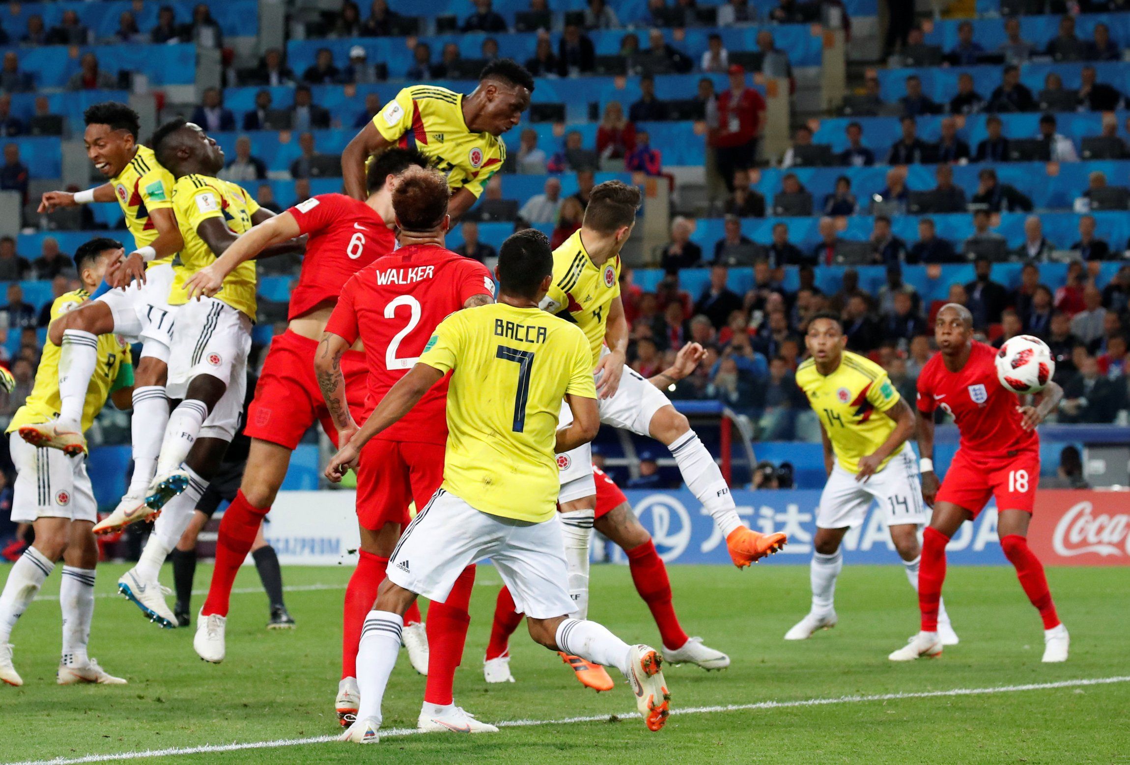 Yerry Mina scores against England for Colombia