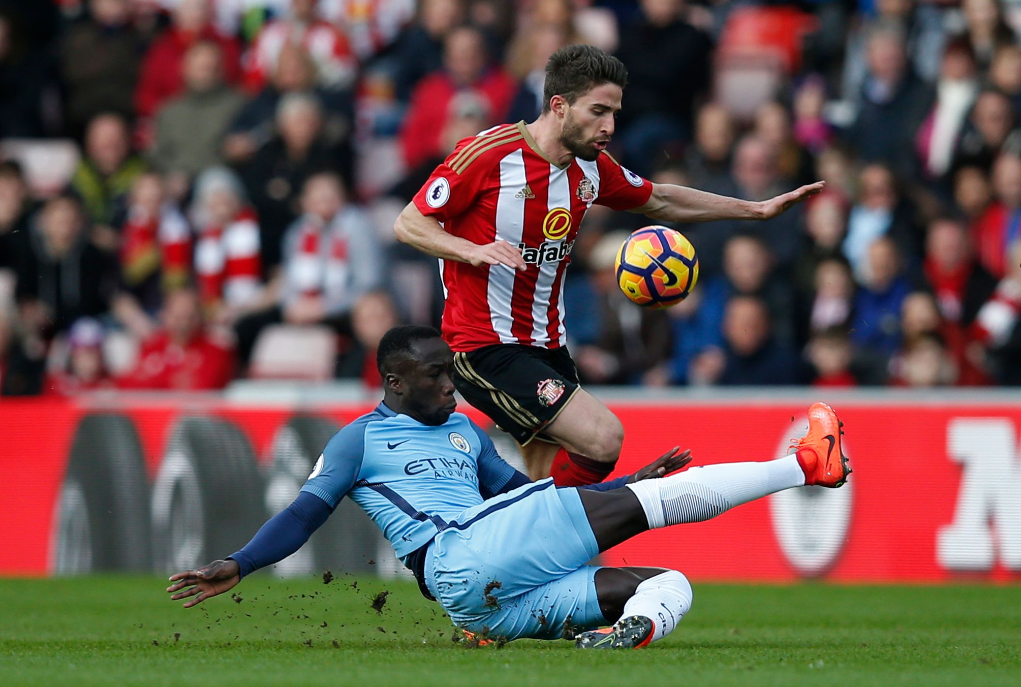 Manchester City's Bacary Sagna in action with Sunderland's Fabio Borini