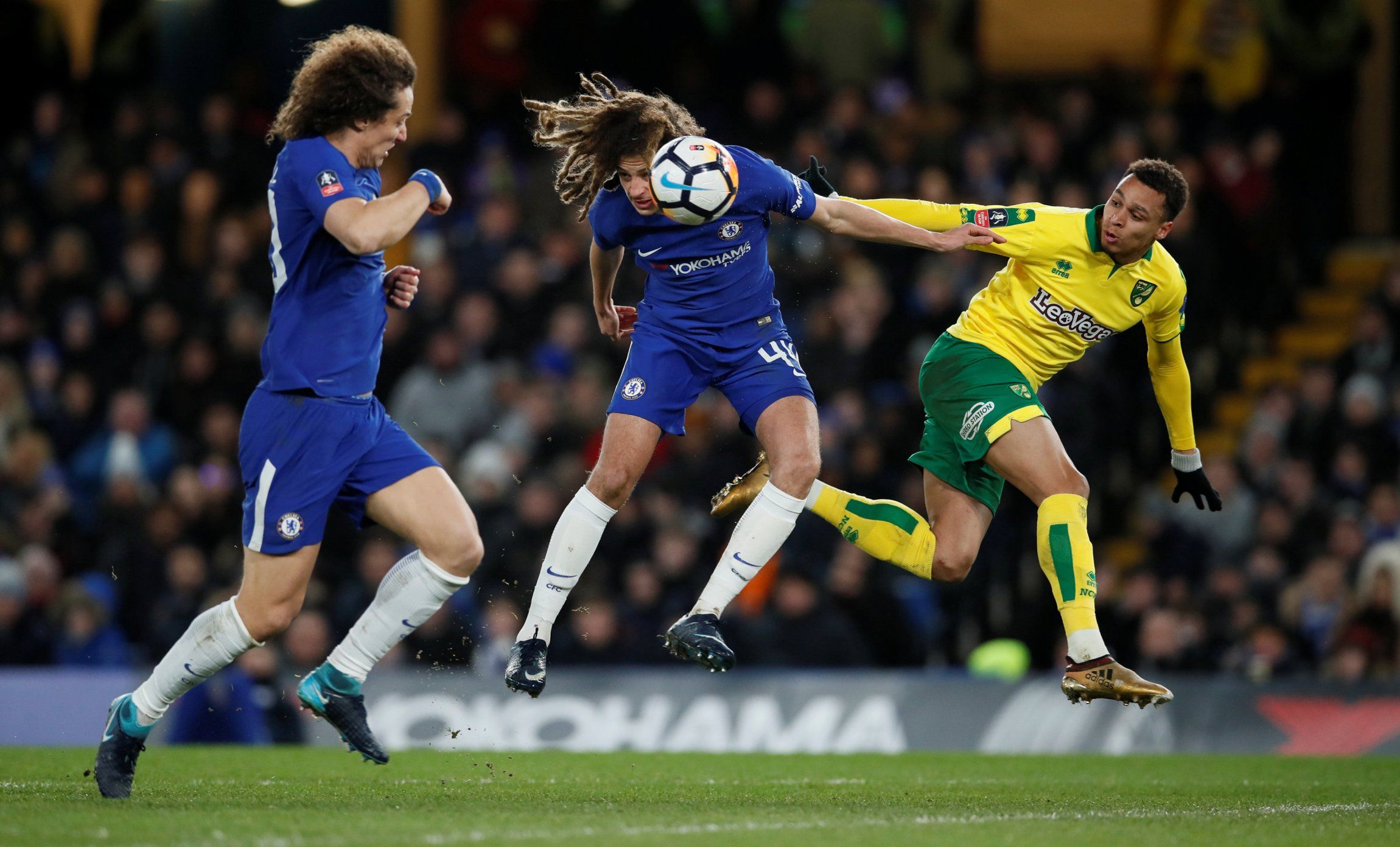 David Luiz and Ethan Ampadu in action against Norwich City