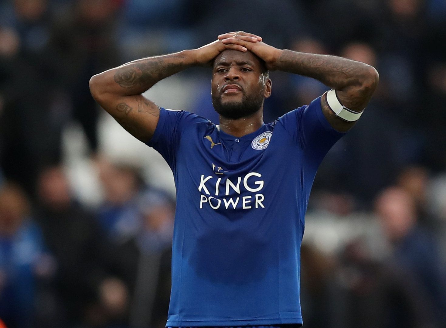 Soccer Football - Premier League - Leicester City vs Newcastle United - King Power Stadium, Leicester, Britain - April 7, 2018   Leicester City's Wes Morgan looks dejected at the end of the match    Action Images via Reuters/Peter Cziborra    EDITORIAL USE ONLY. No use with unauthorized audio, video, data, fixture lists, club/league logos or 