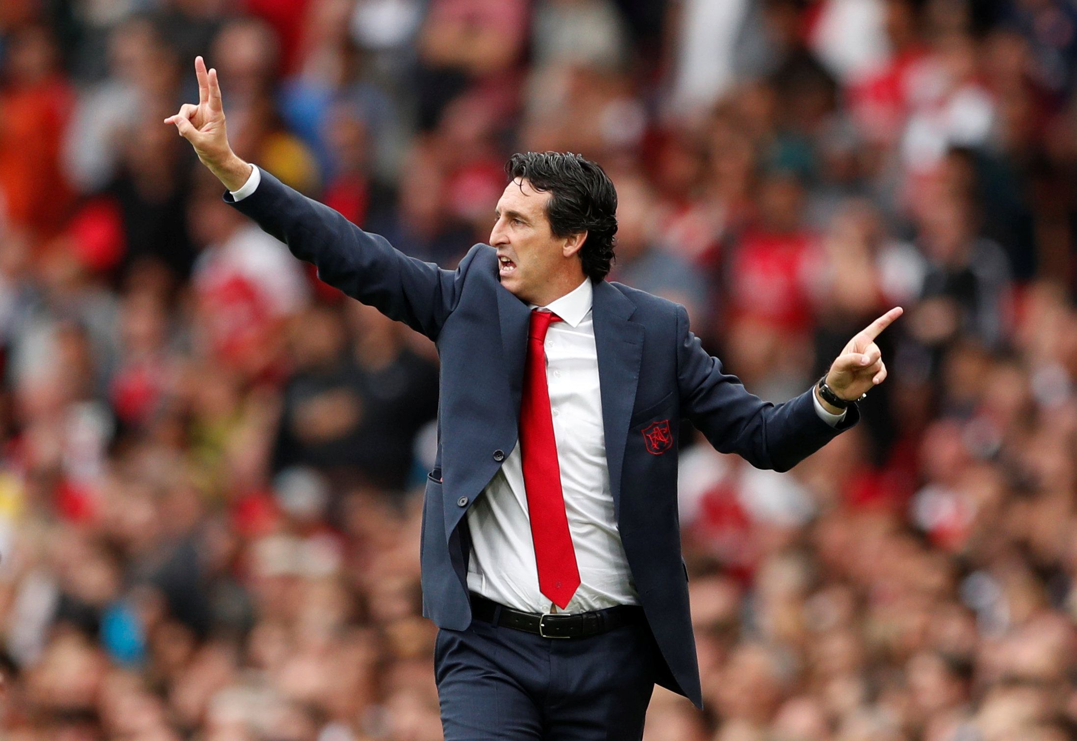 Unai Emery gesticulates from the touchline