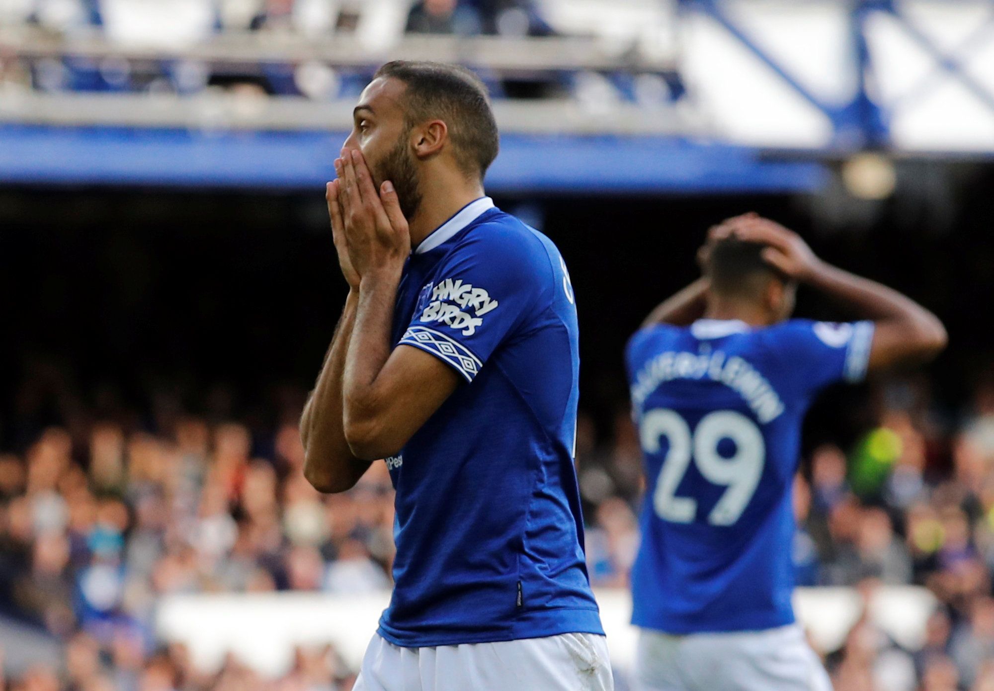 Soccer Football - Premier League - Everton v West Ham United - Goodison Park, Liverpool, Britain - September 16, 2018  Everton's Cenk Tosun reacts after a missed chance  REUTERS/Phil Noble  EDITORIAL USE ONLY. No use with unauthorized audio, video, data, fixture lists, club/league logos or 