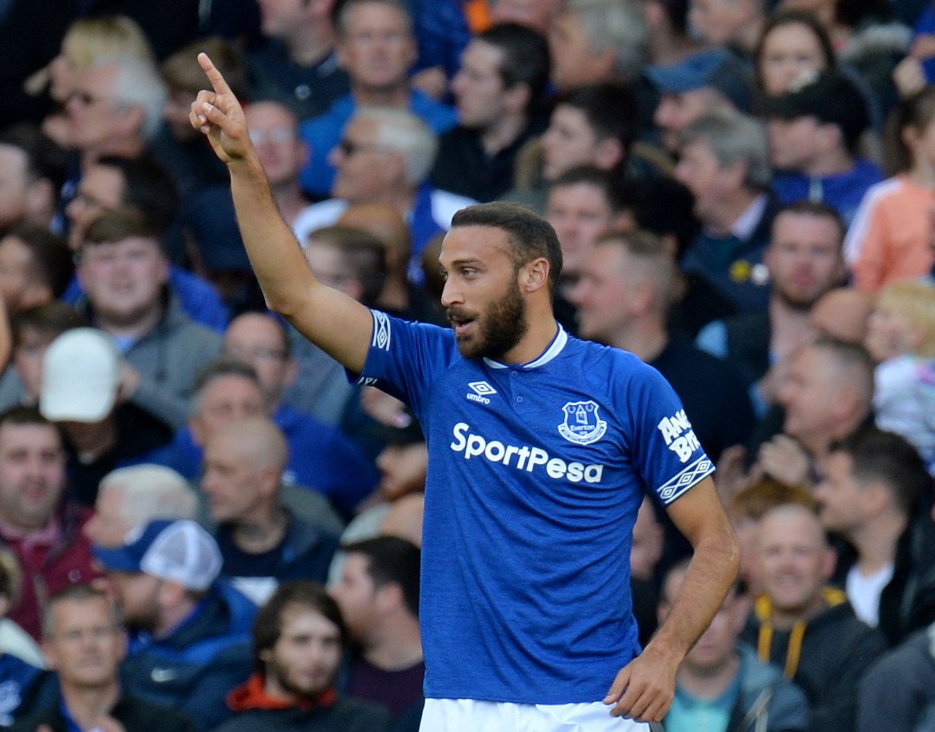 Soccer Football - Premier League - Everton v Fulham - Goodison Park, Liverpool, Britain - September 29, 2018 Everton's Cenk Tosun celebrates scoring their second goal  REUTERS/Peter Powell  EDITORIAL USE ONLY. No use with unauthorized audio, video, data, fixture lists, club/league logos or 