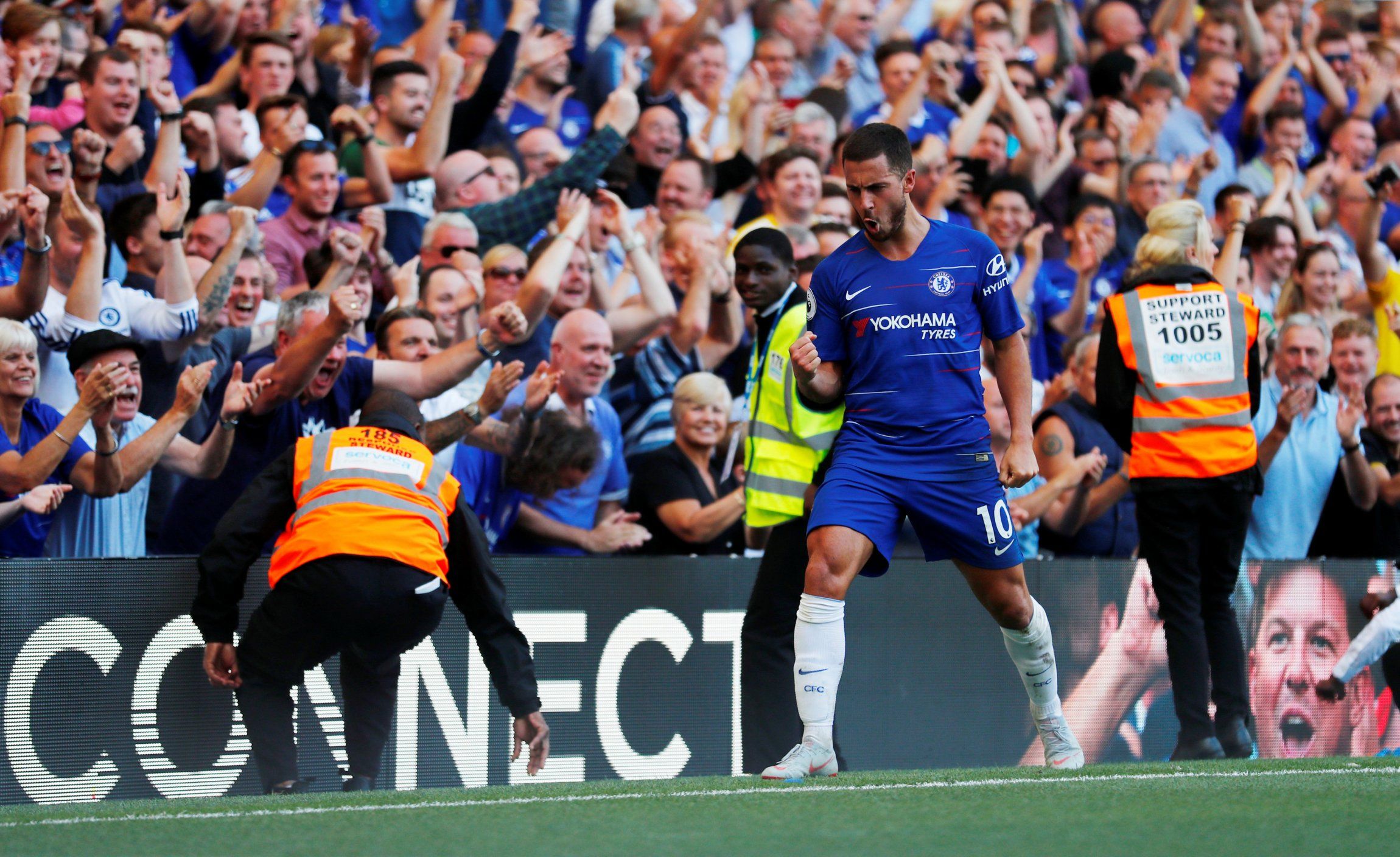 Eden Hazard celebrates scoring against Bournemouth