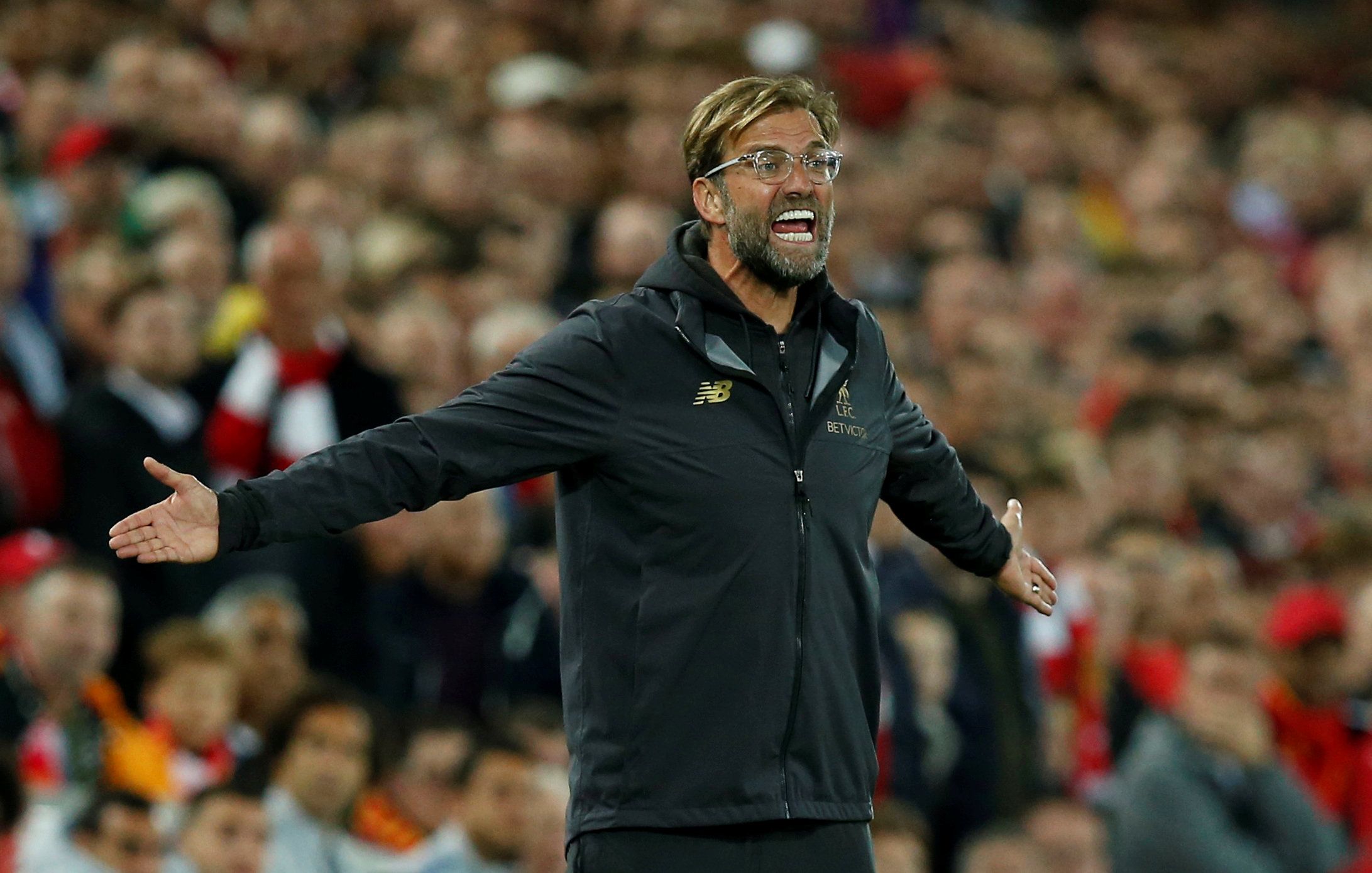 Soccer Football - Carabao Cup - Third Round - Liverpool v Chelsea - Anfield, Liverpool, Britain - September 26, 2018  Liverpool manager Juergen Klopp reacts during the match   REUTERS/Andrew Yates  EDITORIAL USE ONLY. No use with unauthorized audio, video, data, fixture lists, club/league logos or 