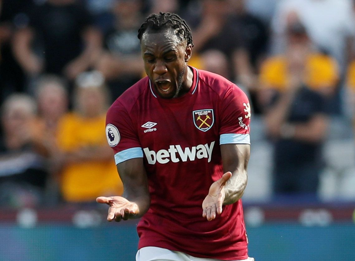 Soccer Football - Premier League - West Ham United v Wolverhampton Wanderers - London Stadium, London, Britain - September 1, 2018  West Ham's Michail Antonio reacts              REUTERS/David Klein  EDITORIAL USE ONLY. No use with unauthorized audio, video, data, fixture lists, club/league logos or 