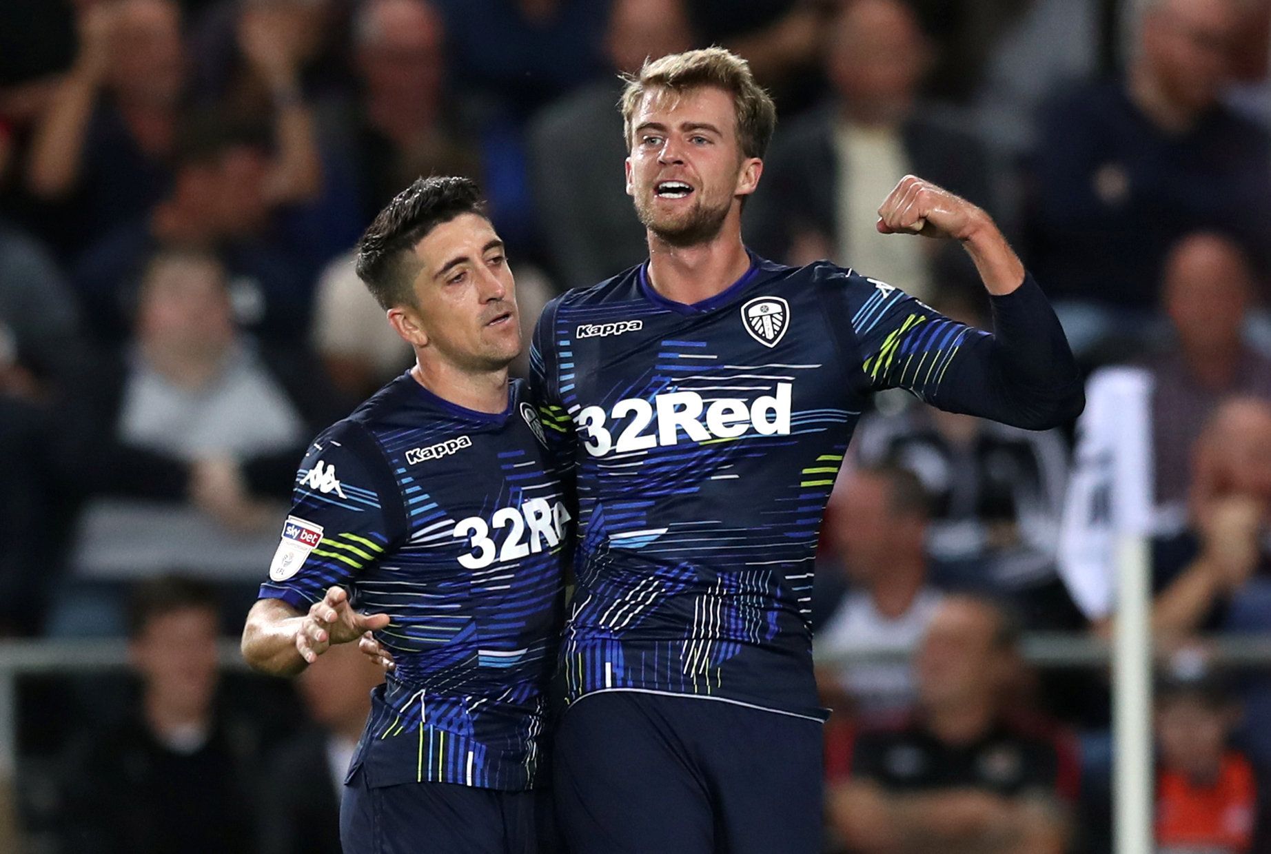 Soccer Football - Championship - Swansea City v Leeds United - Liberty Stadium, Swansea, Britain - August 21, 2018   Leeds United's Pablo Hernandez celebrates scoring their second goal with Patrick Bamford   Action Images/Peter Cziborra    EDITORIAL USE ONLY. No use with unauthorized audio, video, data, fixture lists, club/league logos or 