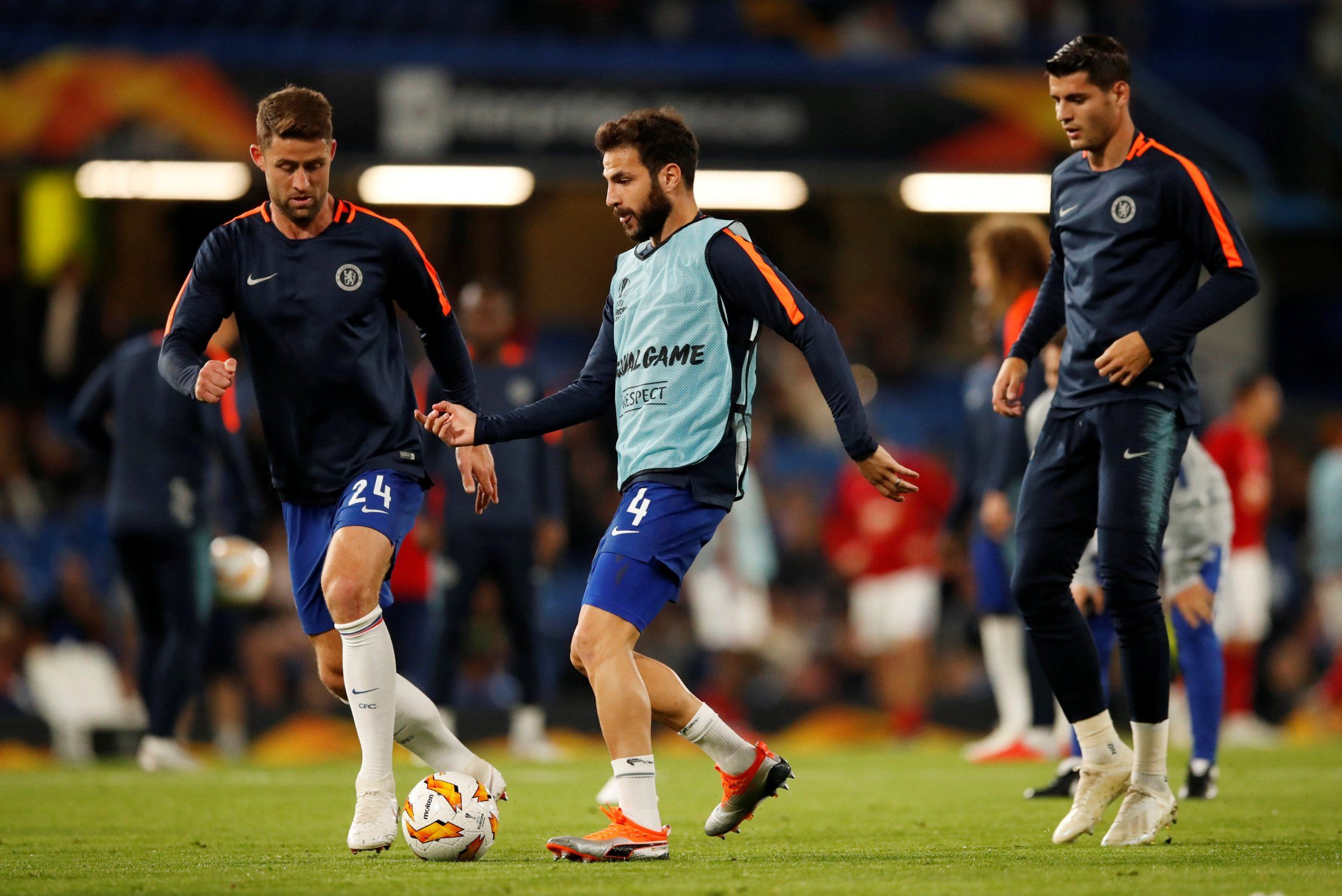 Cesc Fabregas warming up before a Chelsea game