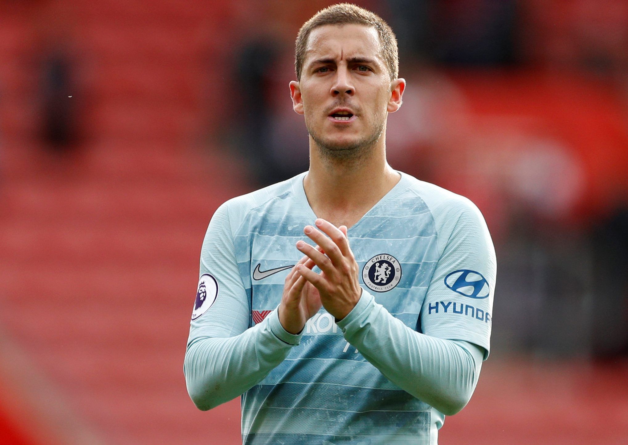 Soccer Football - Premier League - Southampton v Chelsea - St Mary's Stadium, Southampton, Britain - October 7, 2018  Chelsea's Eden Hazard celebrates after the match                Action Images via Reuters/John Sibley  EDITORIAL USE ONLY. No use with unauthorized audio, video, data, fixture lists, club/league logos or 