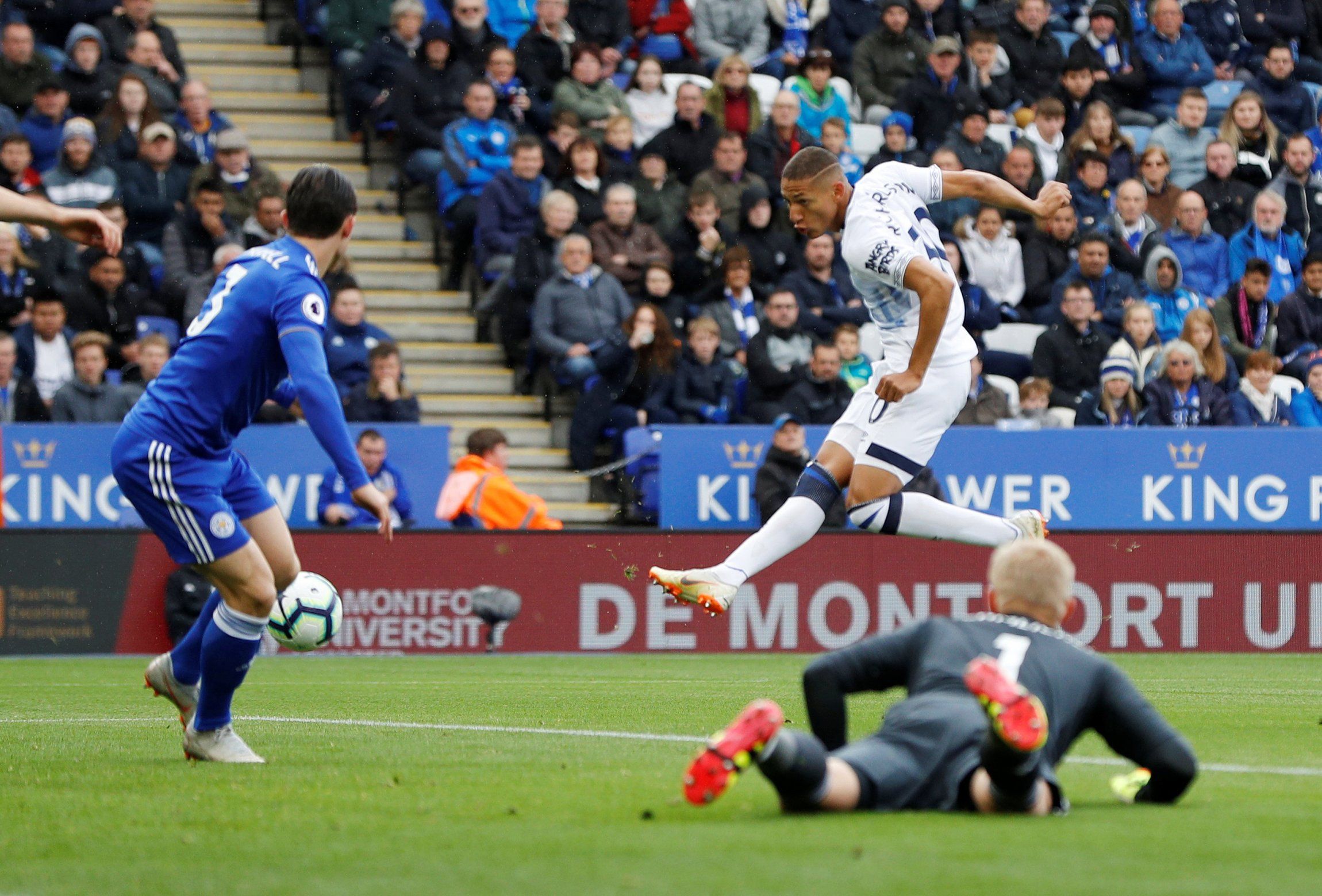 Everton attacker Richarlison scores against Leicester City