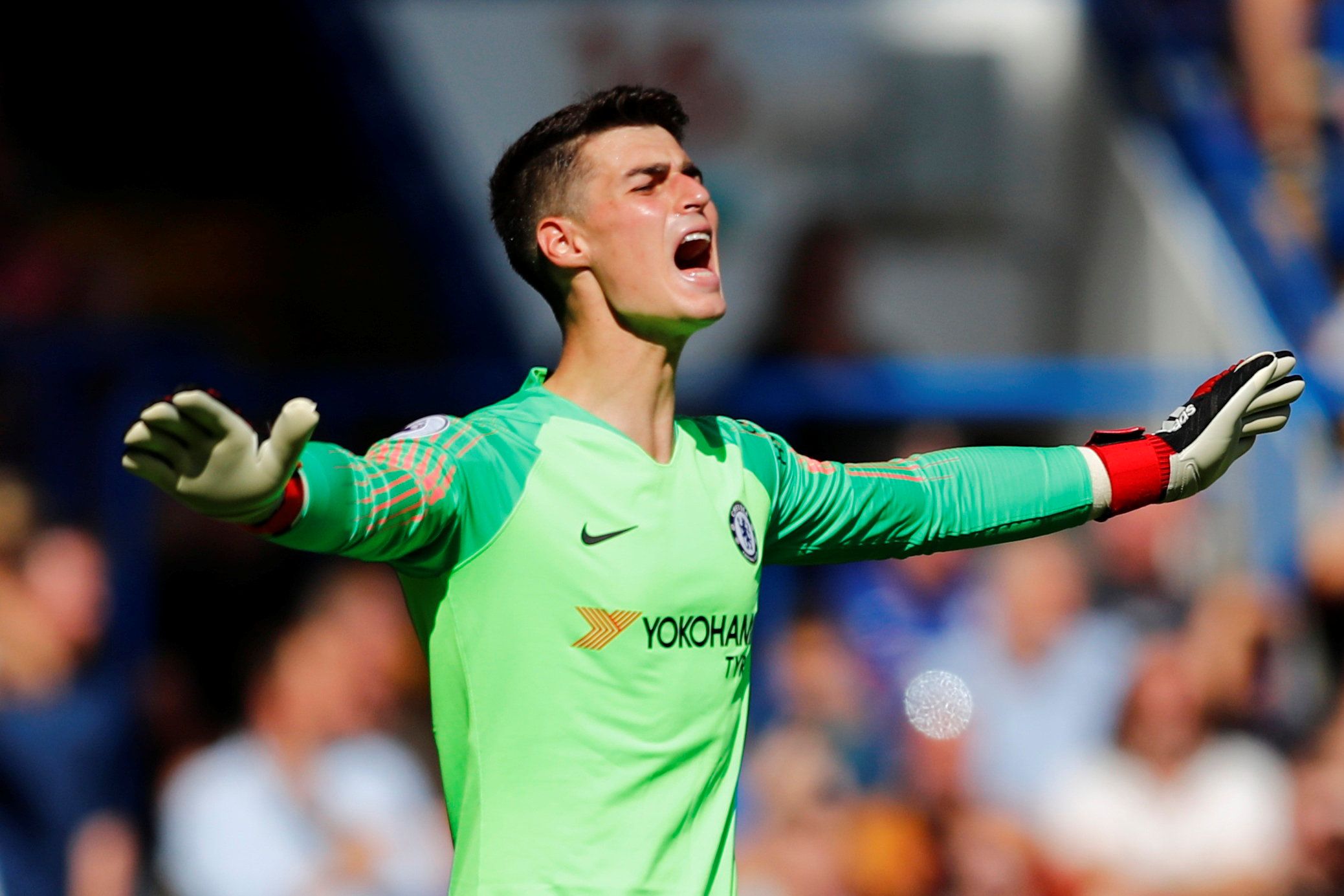 Soccer Football - Premier League - Chelsea v AFC Bournemouth - Stamford Bridge, London, Britain - September 1, 2018  Chelsea's Kepa Arrizabalaga during the match     REUTERS/Eddie Keogh  EDITORIAL USE ONLY. No use with unauthorized audio, video, data, fixture lists, club/league logos or 