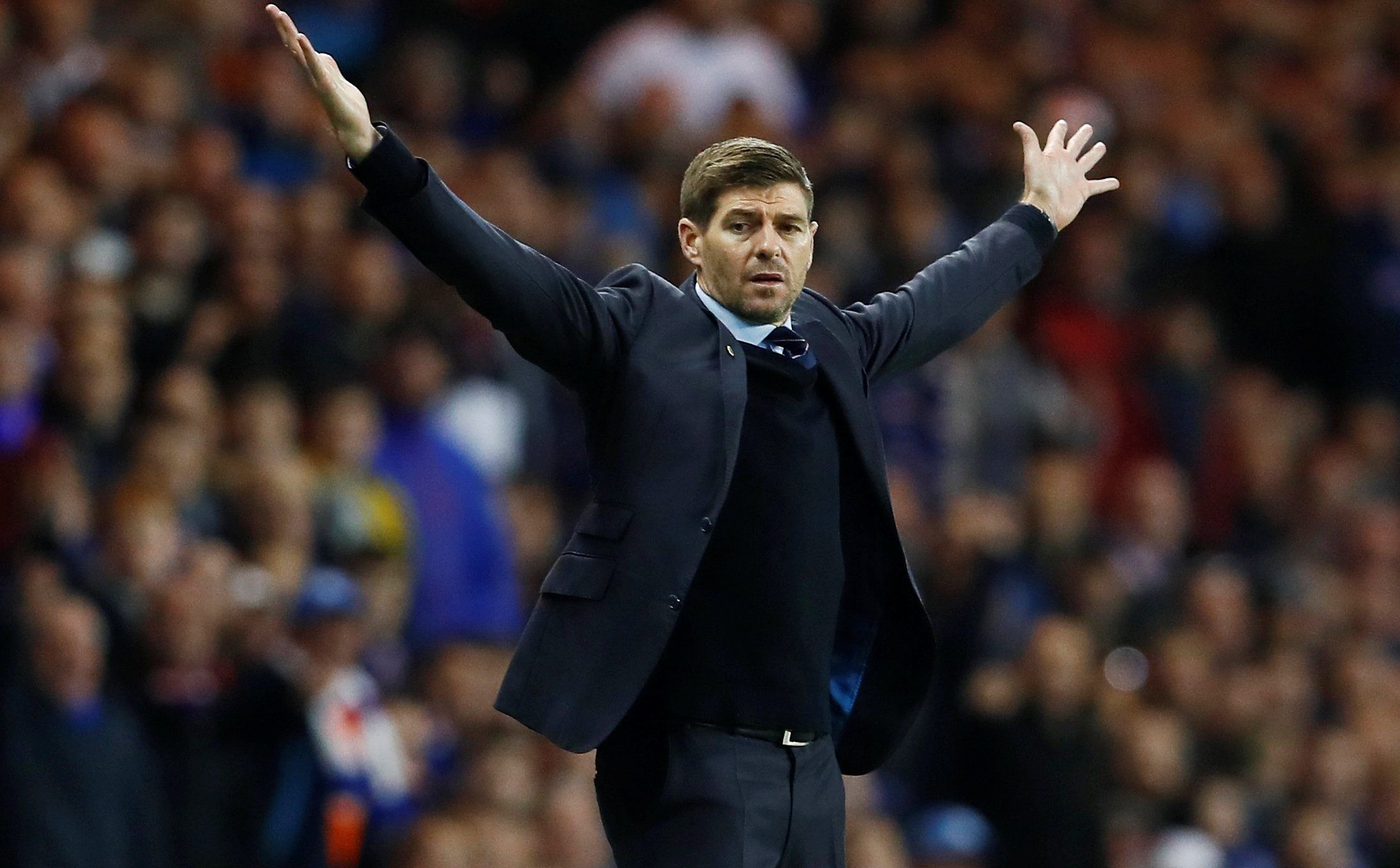 Soccer Football - Europa League - Group Stage - Group G - Rangers v SK Rapid Wien - Ibrox, Glasgow, Britain - October 4, 2018  Rangers manager Steven Gerrard reacts during the match        Action Images via Reuters/Jason Cairnduff