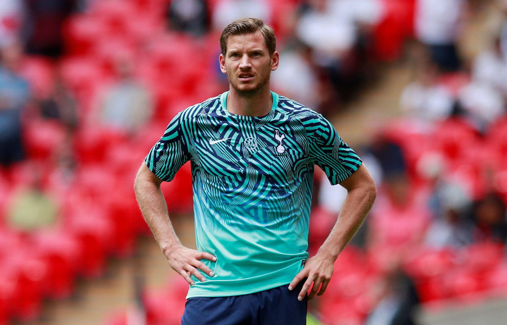 Soccer Football - Premier League - Tottenham Hotspur v Fulham - Wembley Stadium, London, Britain - August 18, 2018   Tottenham's Jan Vertonghen during the warm up before the match    Action Images via Reuters/Andrew Couldridge    EDITORIAL USE ONLY. No use with unauthorized audio, video, data, fixture lists, club/league logos or 