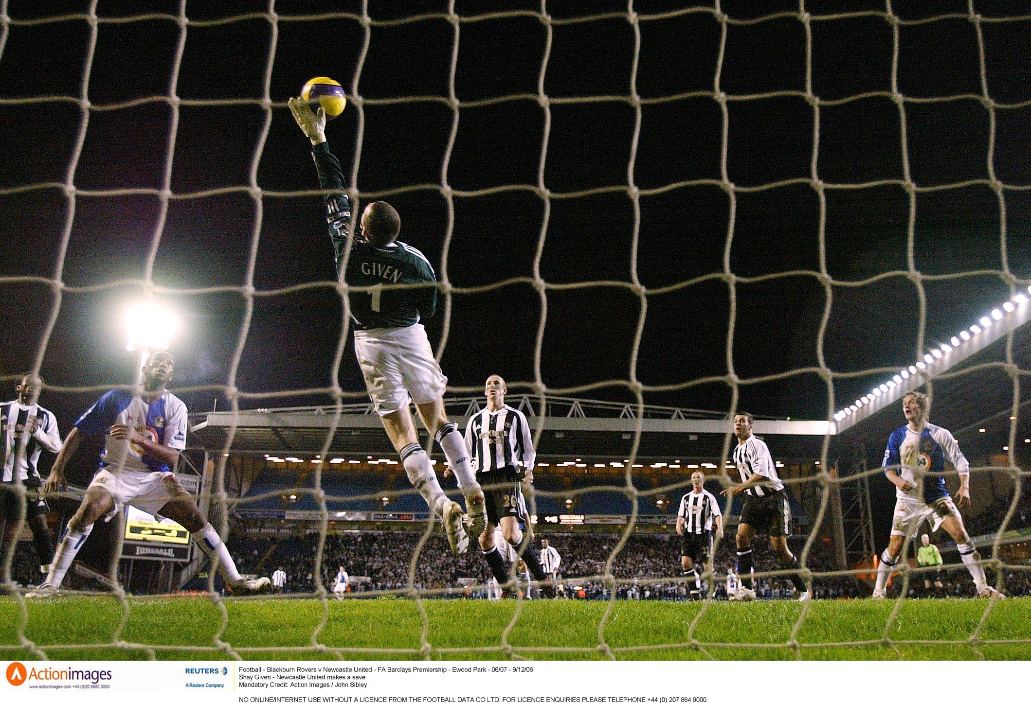 Shay Given of Newcastle makes a save against Blackburn Rovers 2006/07