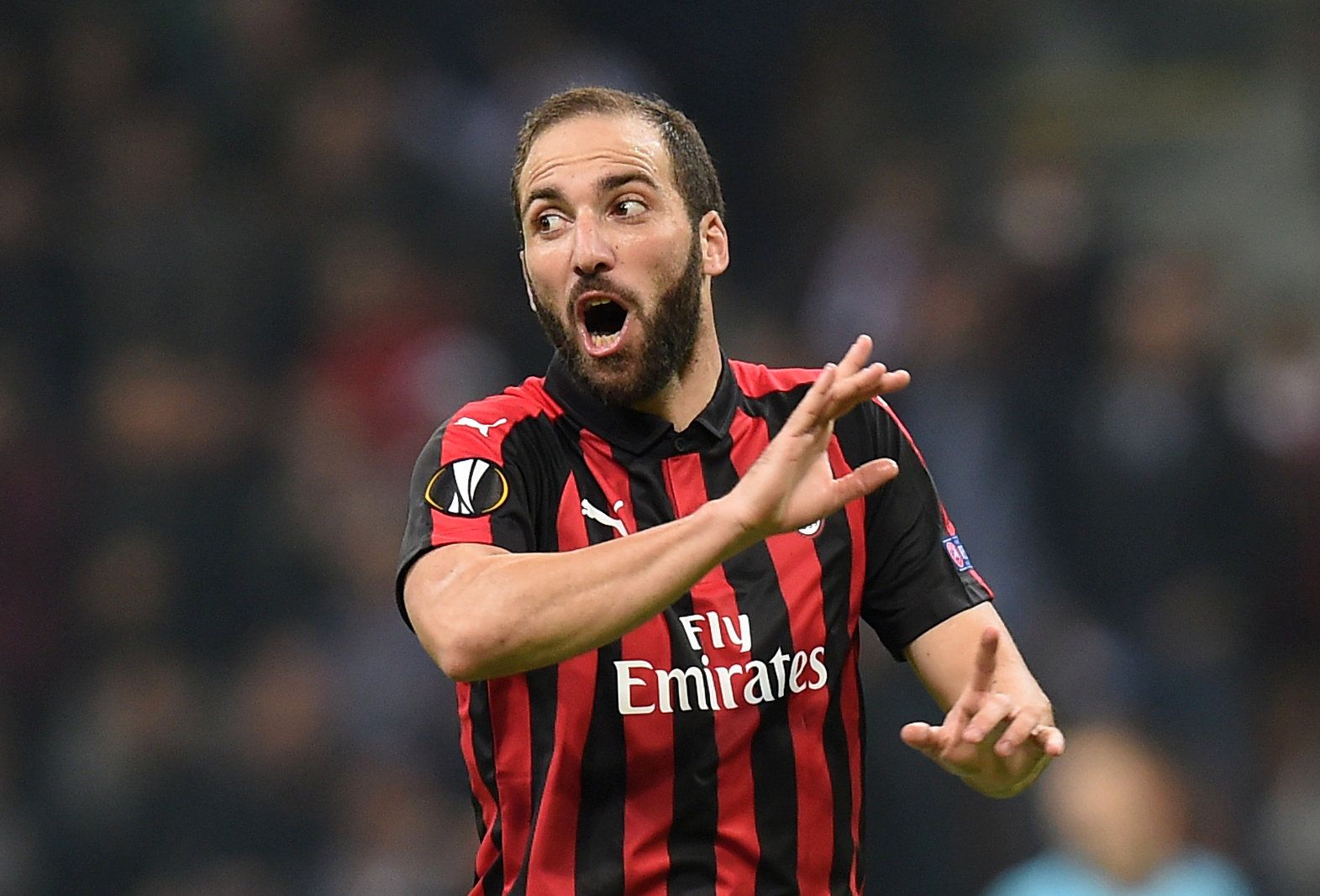 Soccer Football - Europa League - Group Stage - Group F - AC Milan v Real Betis - San Siro, Milan, Italy - October 25, 2018  AC Milan's Gonzalo Higuain reacts       REUTERS/Daniele Mascolo