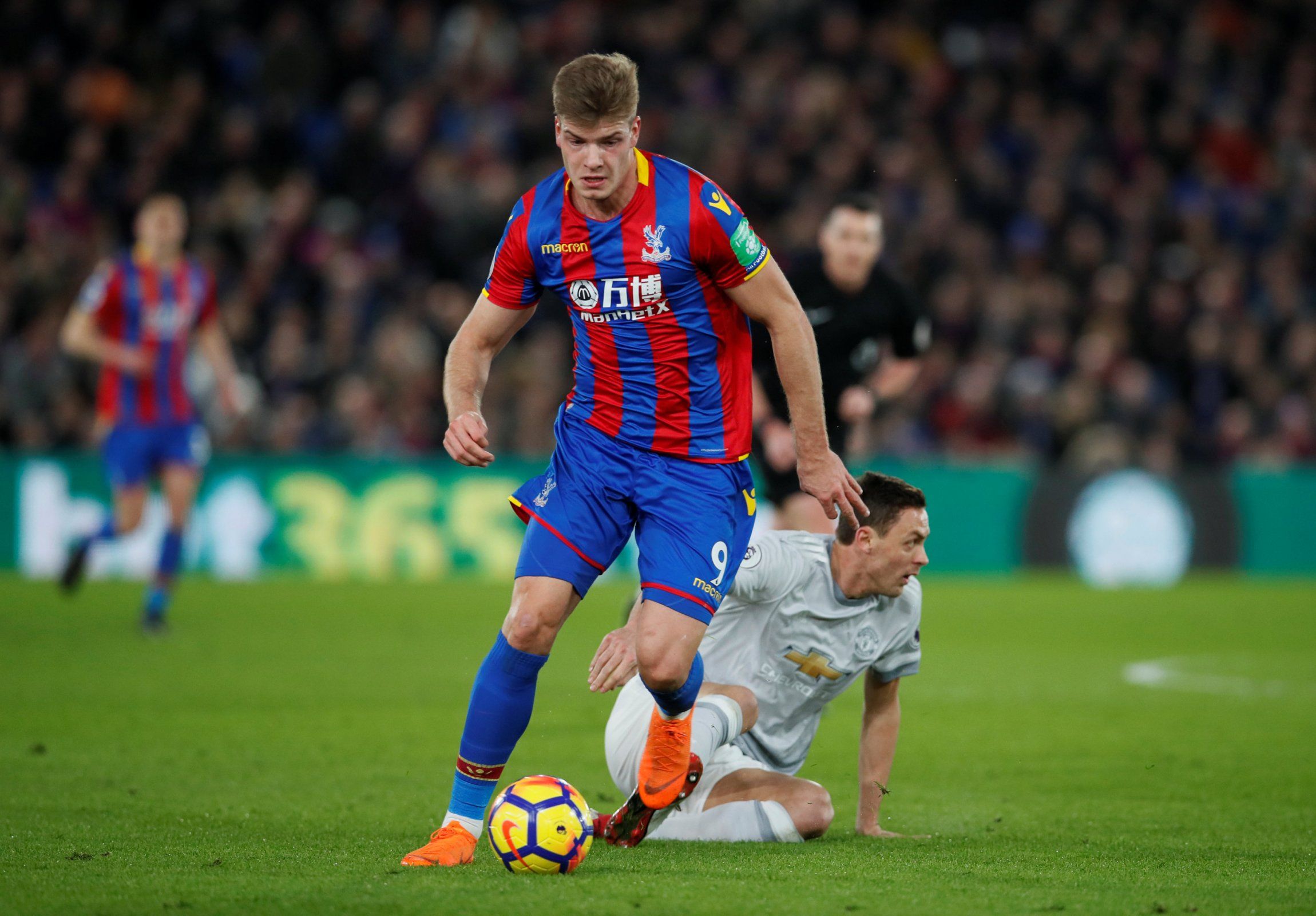 Crystal Palace's Alexander Sorloth dribbles away from Manchester United's Nemanja Matic