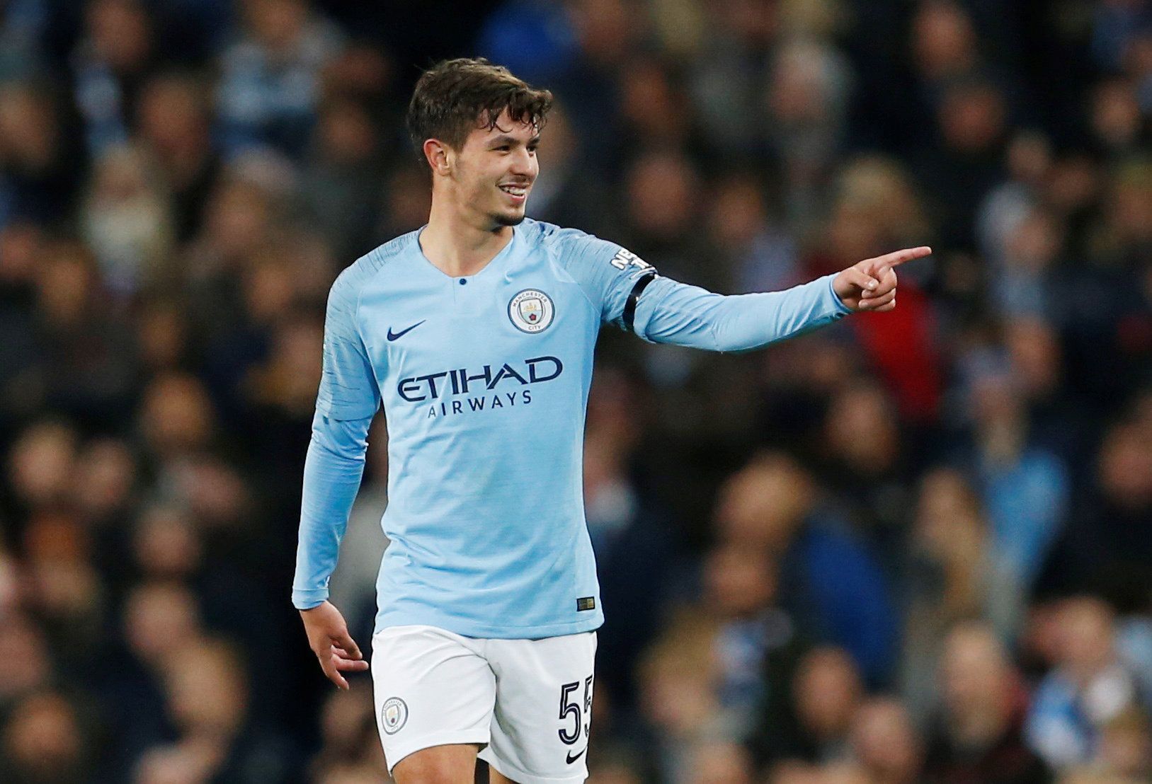 Soccer Football - Carabao Cup Fourth Round - Manchester City v Fulham - Etihad Stadium, Manchester, Britain - November 1, 2018  Manchester City's Brahim Diaz celebrates scoring their first goal        Action Images via Reuters/Craig Brough