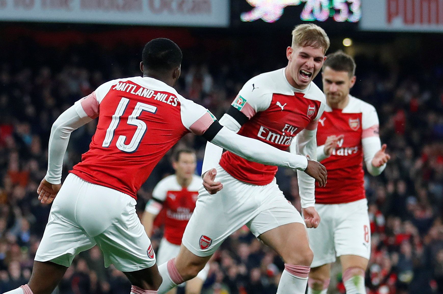 Emile Smith-Rowe celebrates first Emirates goal (Arsenal v Blackpool)