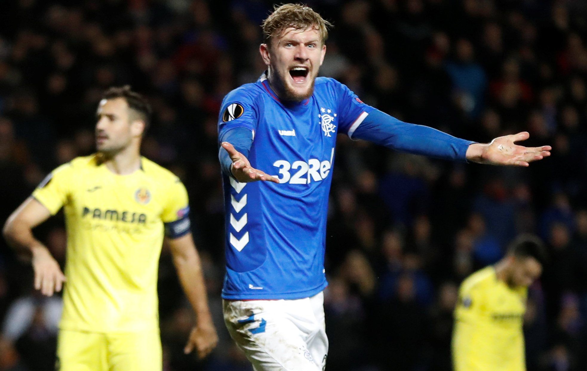 Soccer Football - Europa League - Group Stage - Group G - Rangers v Villarreal - Ibrox, Glasgow, Britain - November 29, 2018  Rangers' Joseph Worrall reacts during the match                      REUTERS/Russell Cheyne