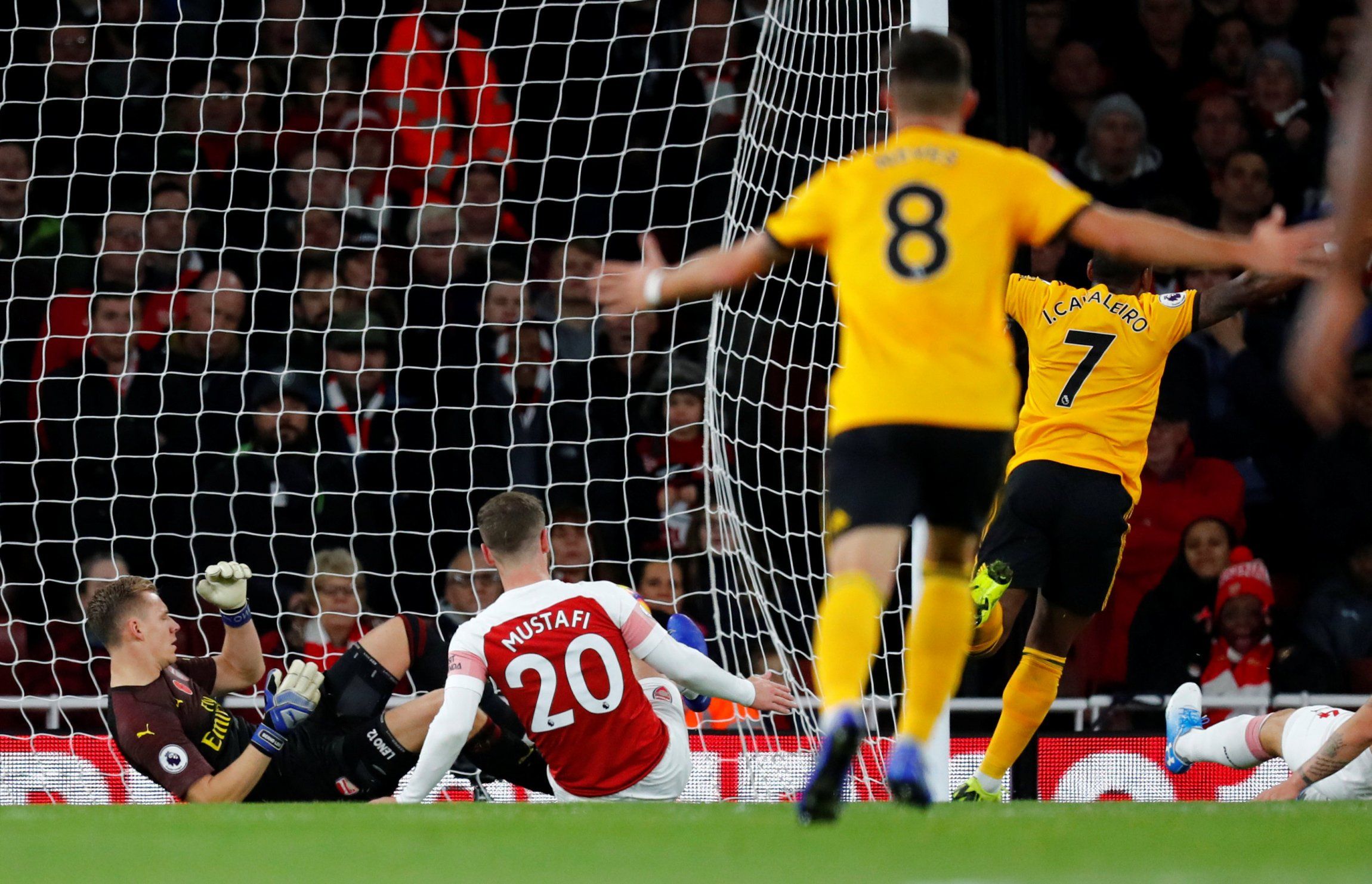 Wolverhampton Wanderers' Ivan Cavaleiro celebrates after scoring their first goal v Arsenal