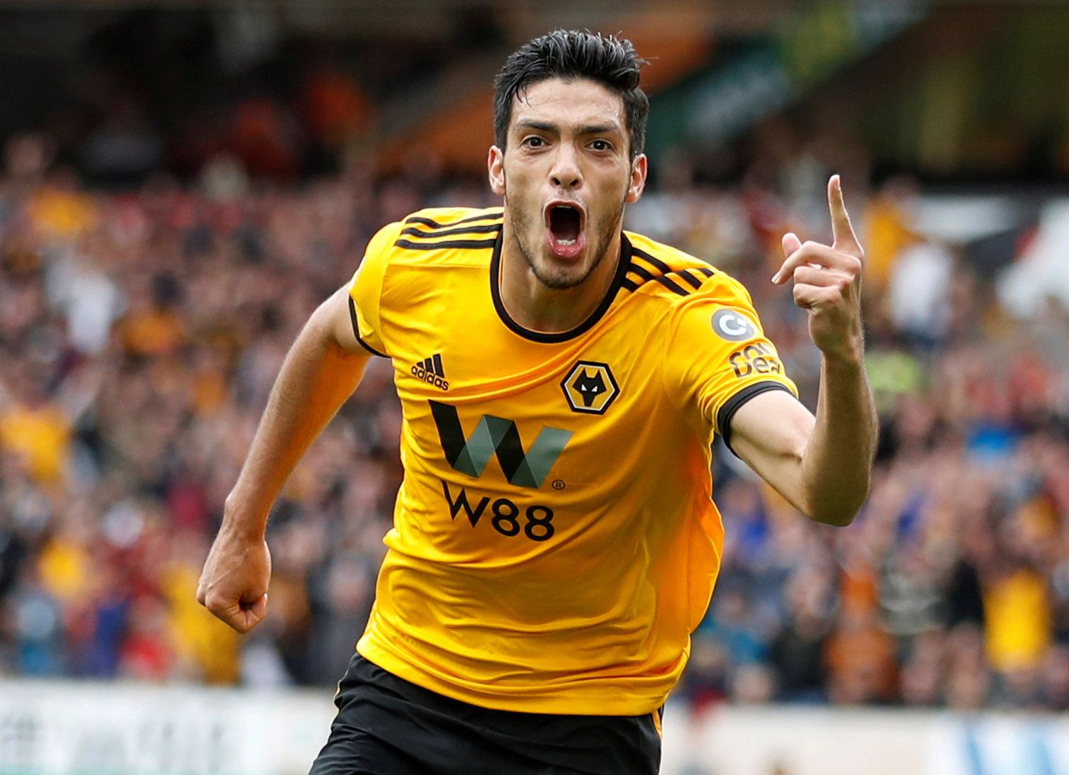 Soccer Football - Premier League - Wolverhampton Wanderers v Burnley - Molineux Stadium, Wolverhampton, Britain - September 16, 2018  Wolverhampton Wanderers' Raul Jimenez celebrates scoring their first goal   Action Images via Reuters/Carl Recine  EDITORIAL USE ONLY. No use with unauthorized audio, video, data, fixture lists, club/league logos or 