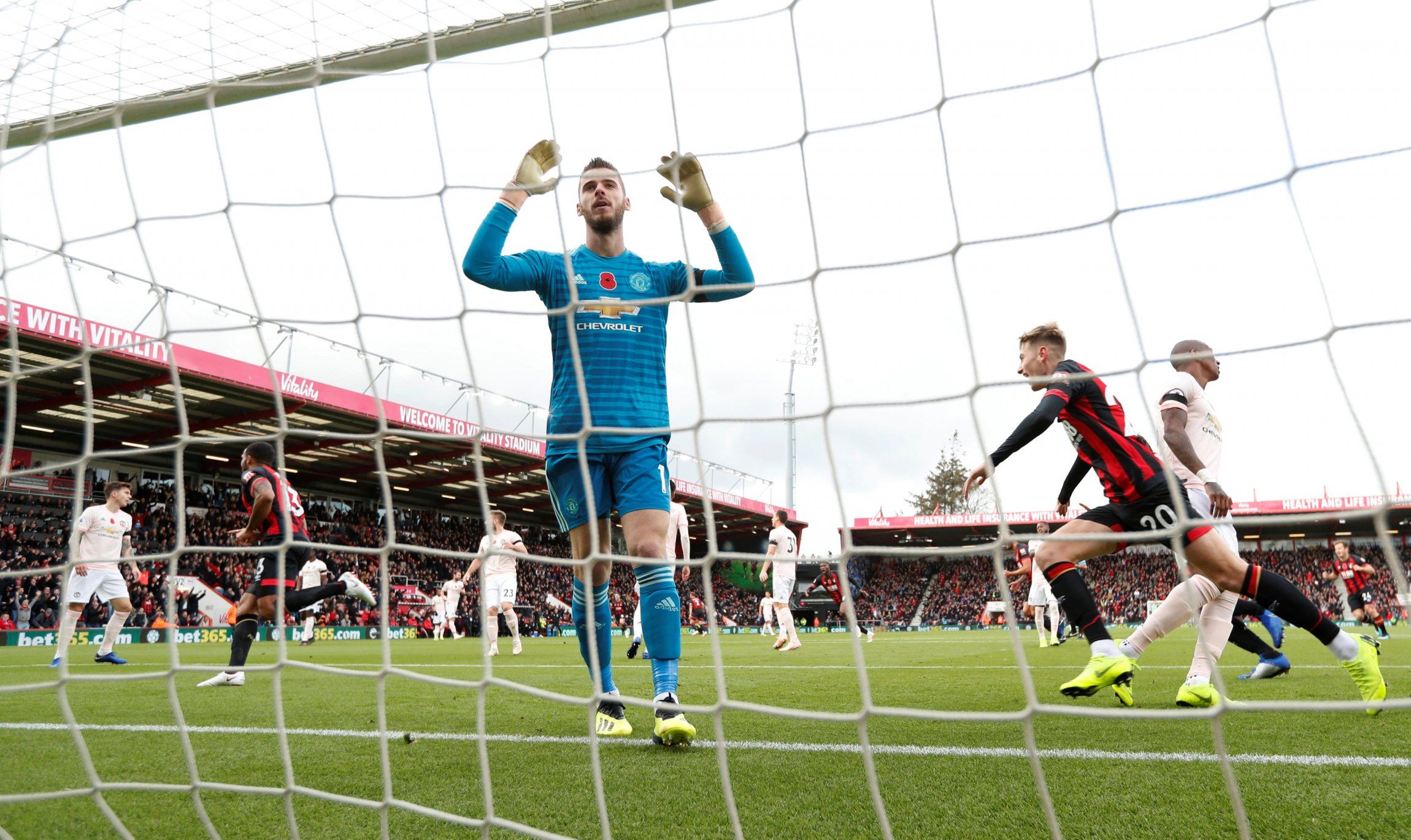 Bournemouth's Callum Wilson scores their first goal v Manchester United