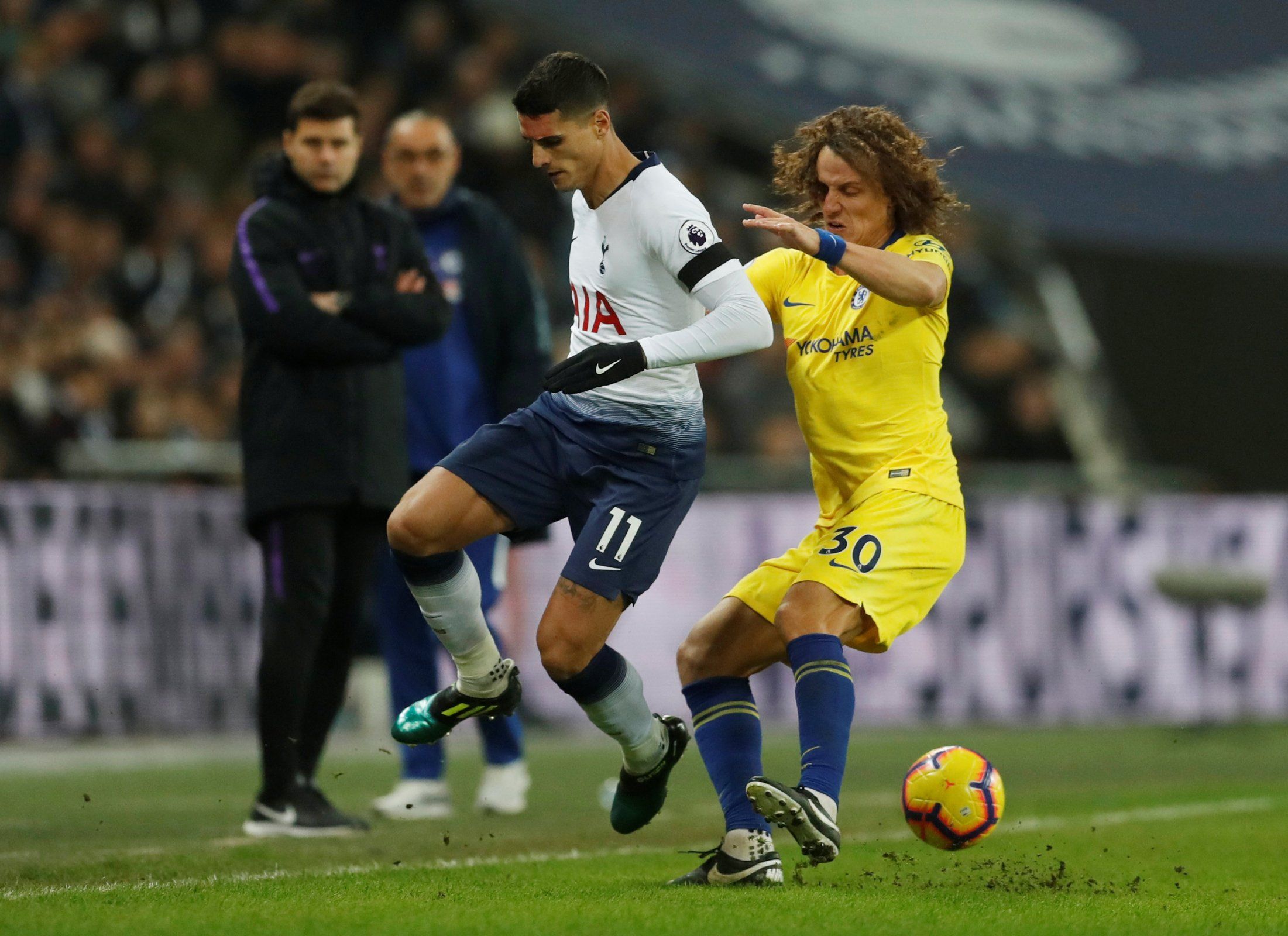 David Luiz battles with Erik Lamela