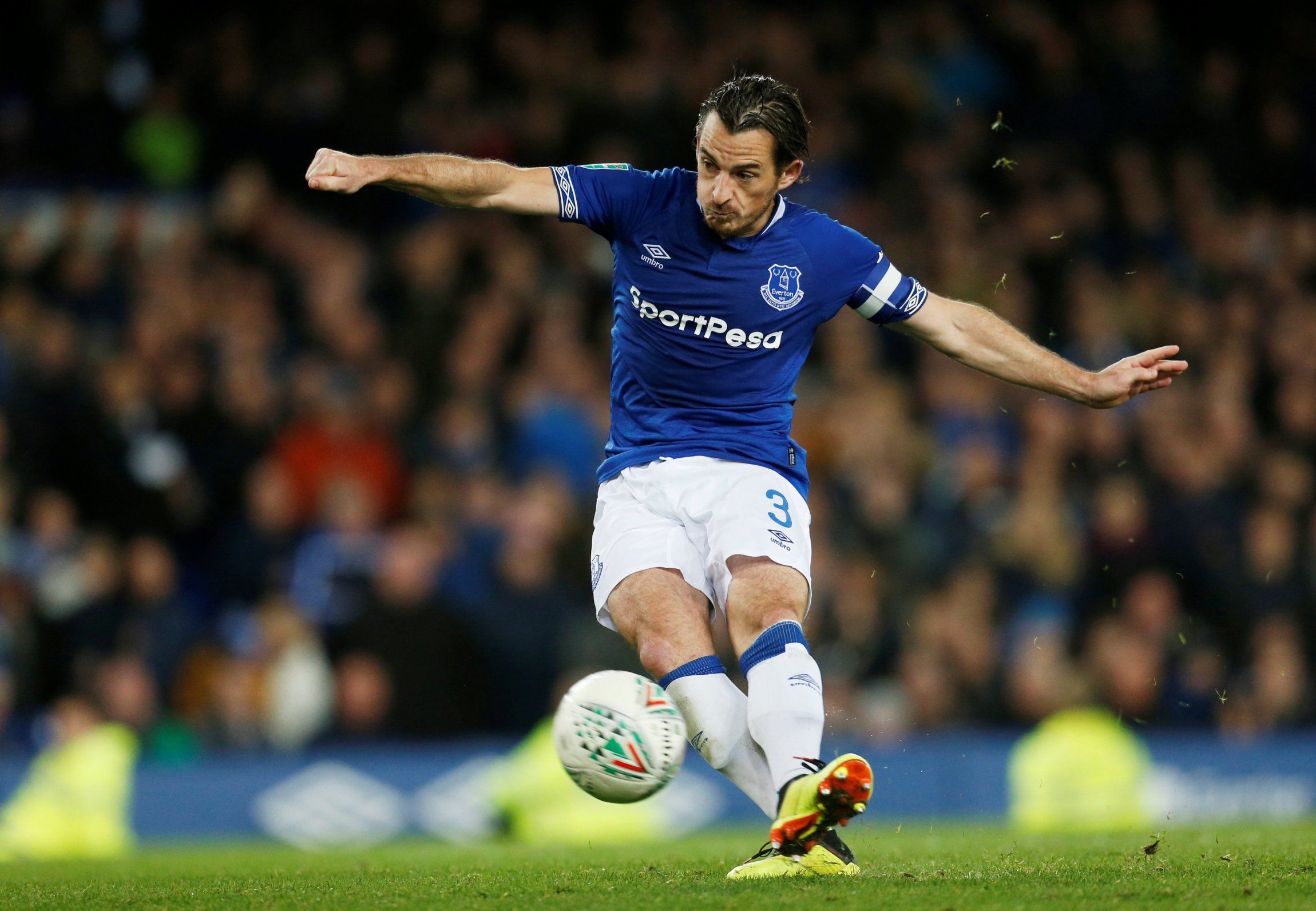 Everton's Leighton Baines scores a penalty during the cup shootout with Southampton