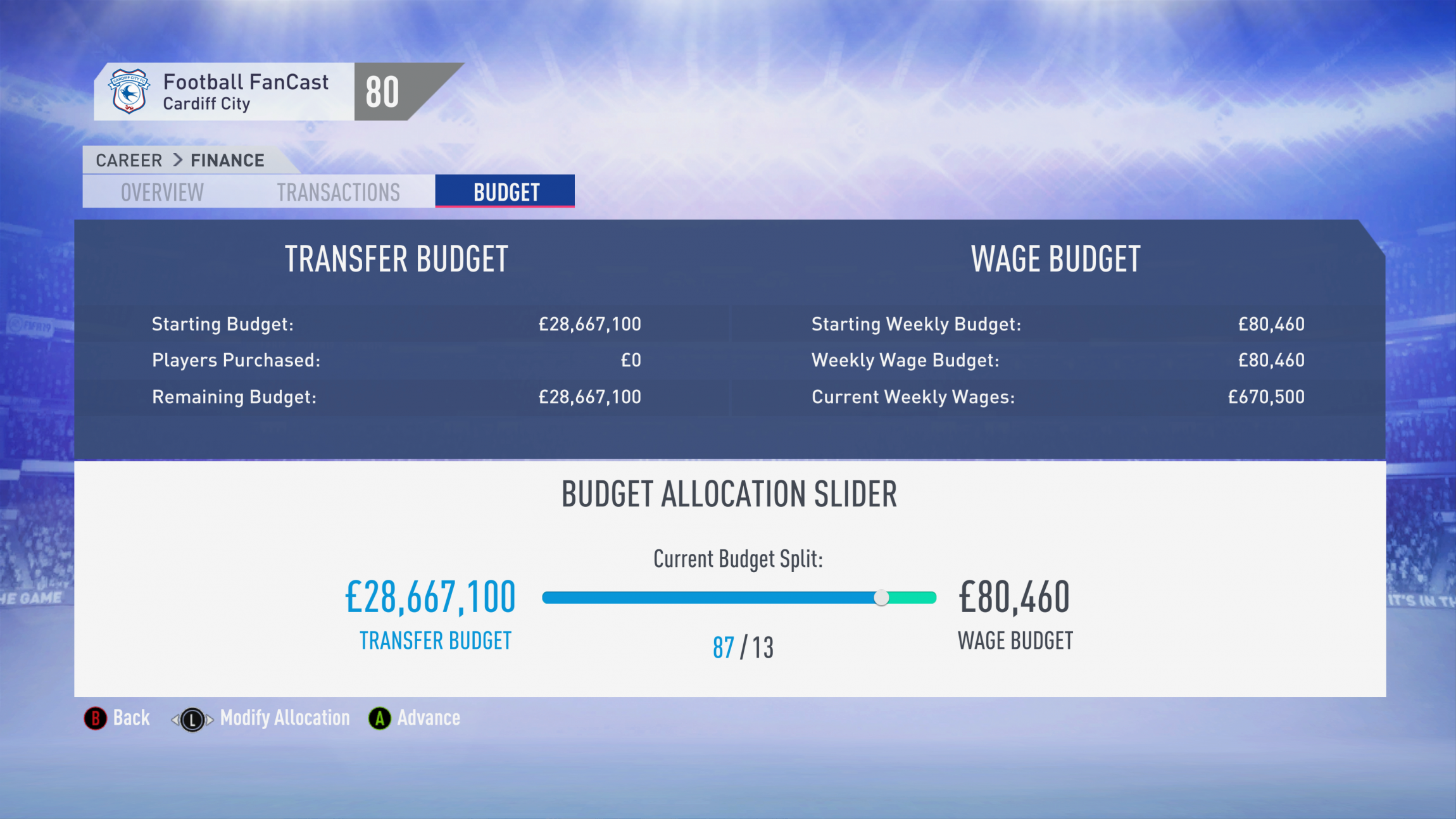 FIFA 19 Career Mode - Cardiff Budget