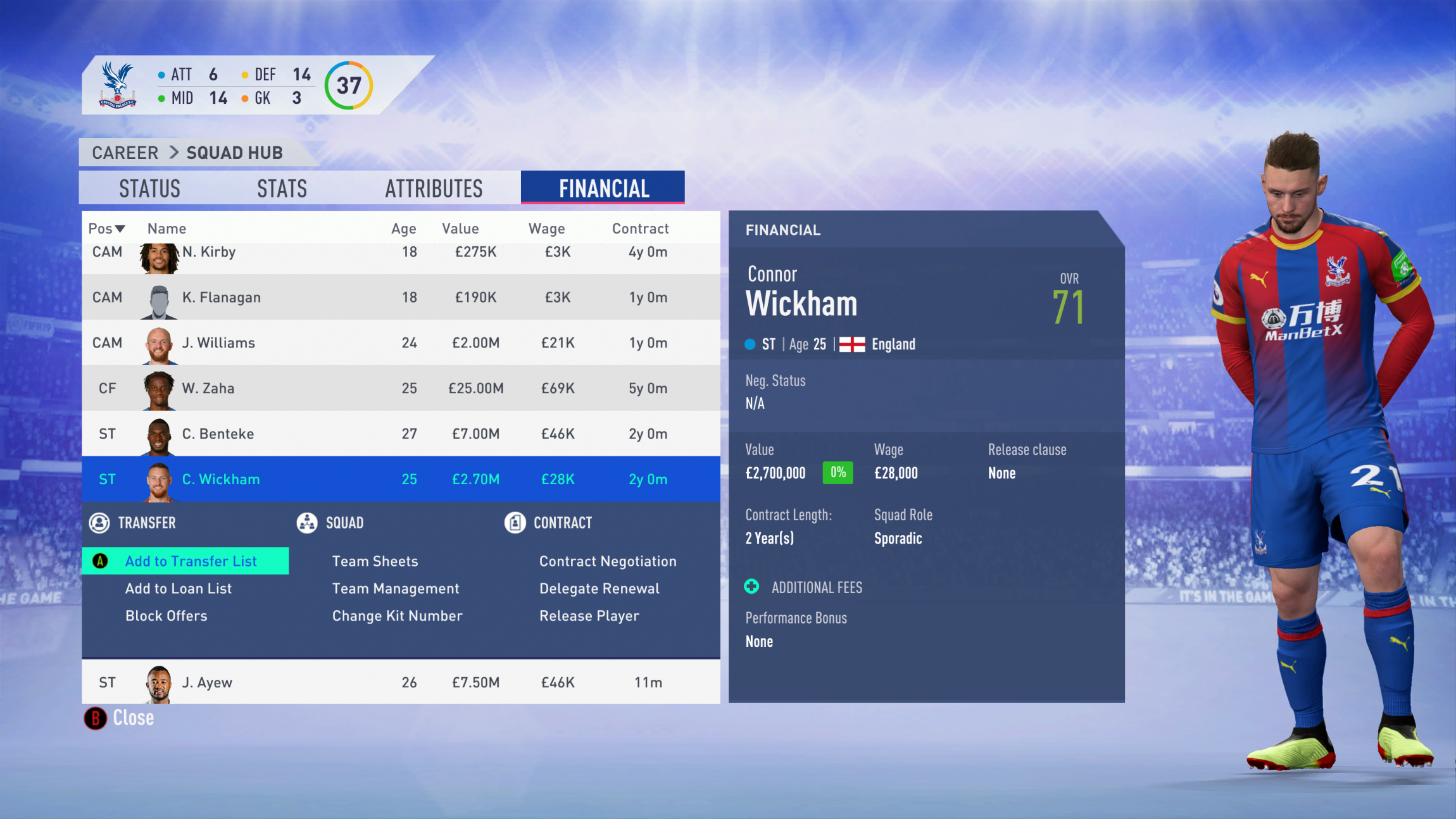 FIFA 19 Career Mode - Crystal Palace Wickham