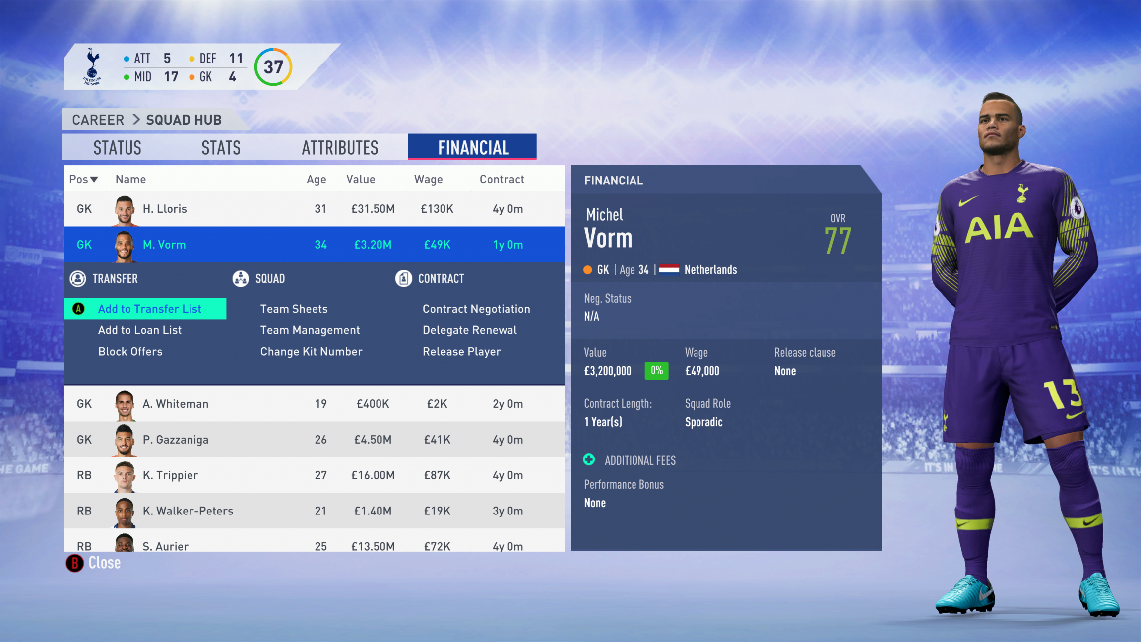 FIFA 19 Career Mode - Tottenham Michel Vorm