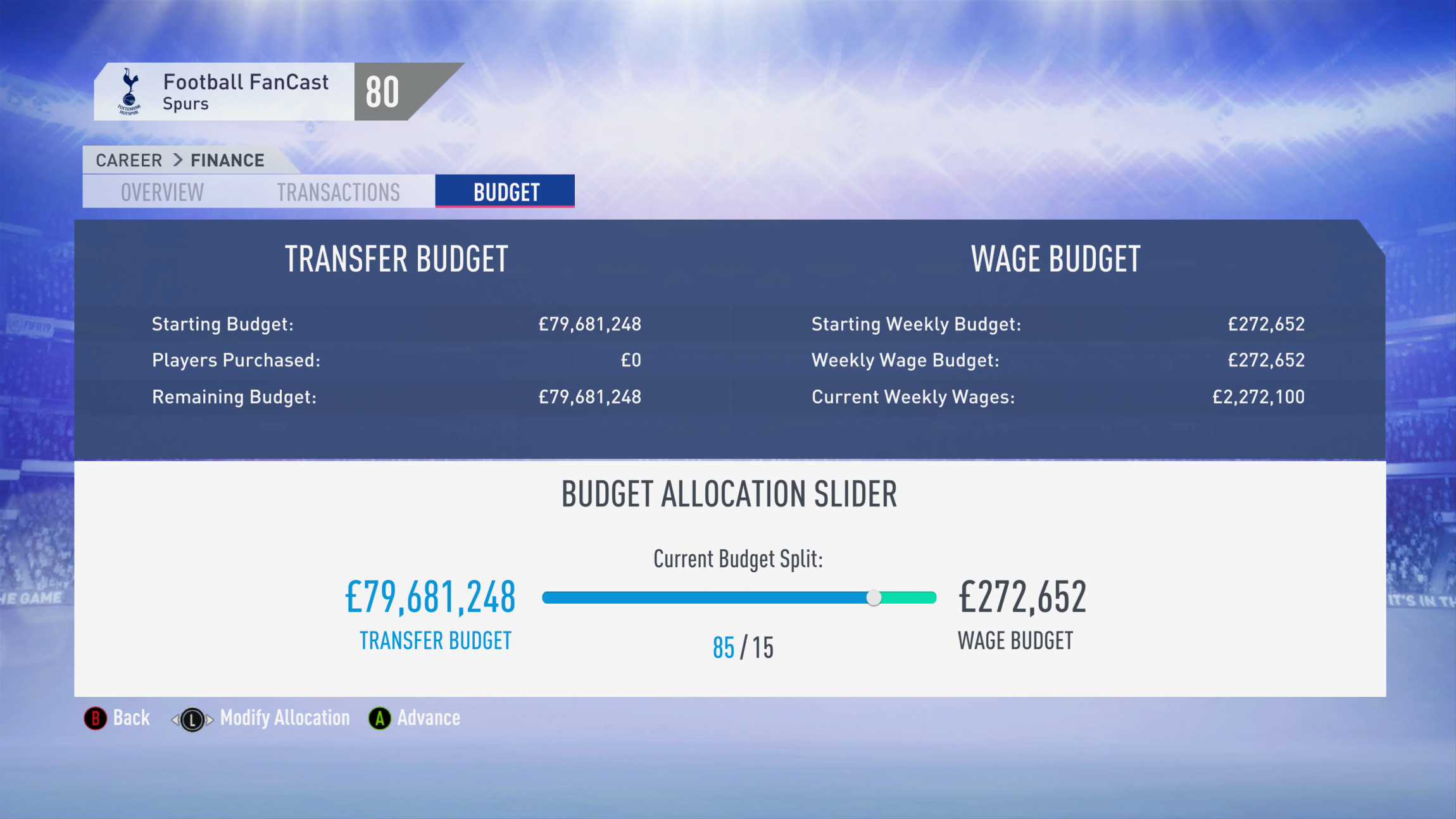 FIFA 19 Career Mode - Tottenham budget