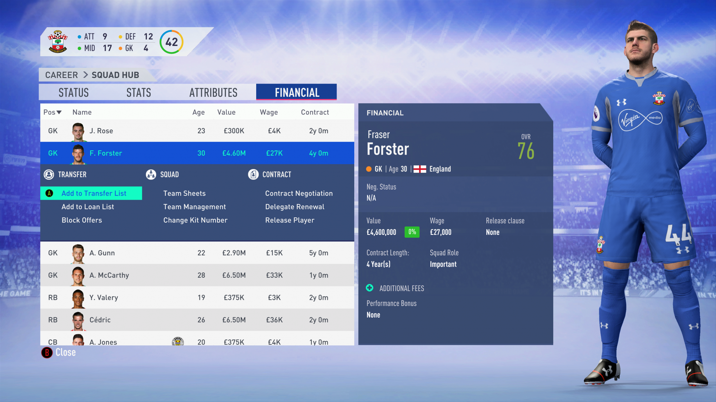 FIFA 19 Southampton Team Guide - Forster