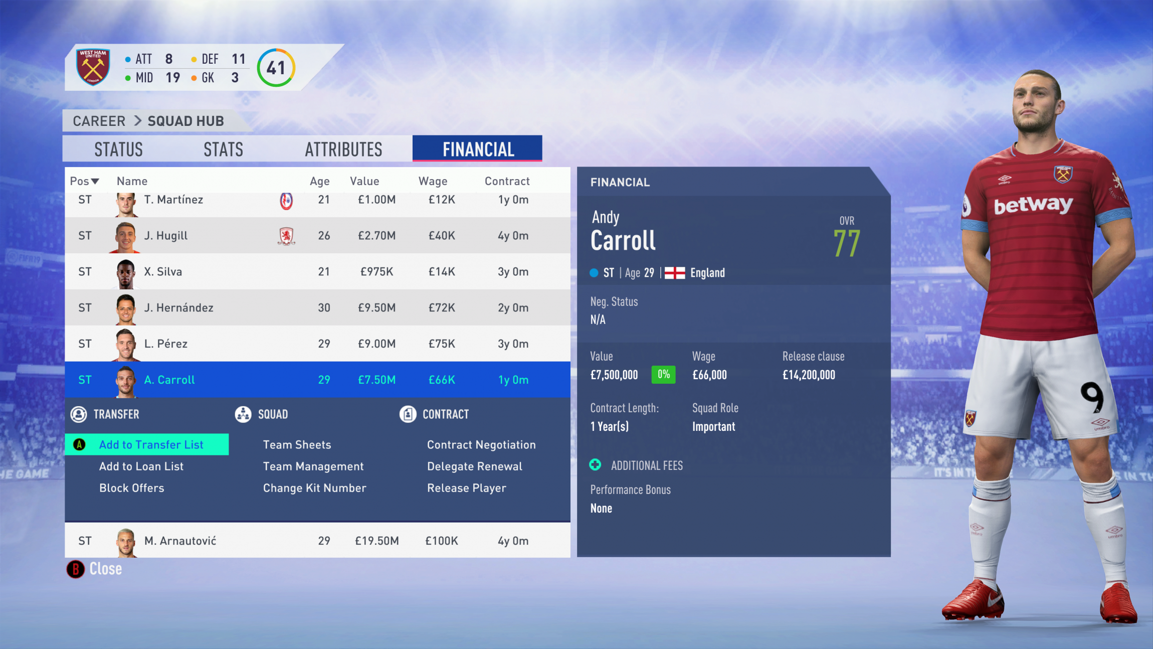 FIFA 19 West Ham Team Guide - Carroll