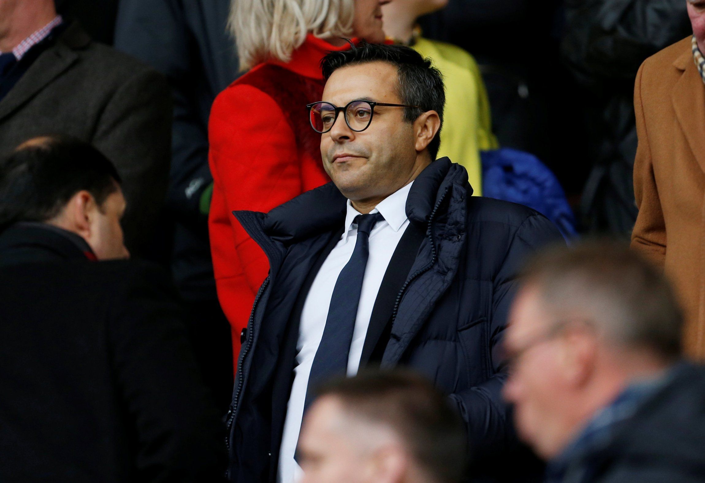 Leeds United chairman Andrea Radrizzani looks on from the stand as his club faces Sheffield United