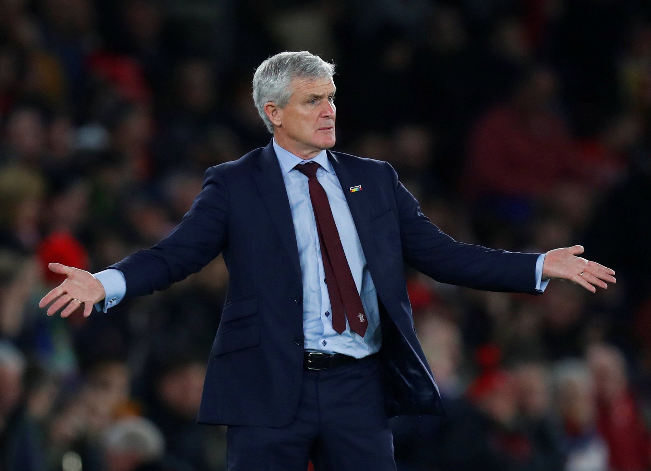 Southampton manager Mark Hughes reacts questioning during Manchester United draw prior to sacking