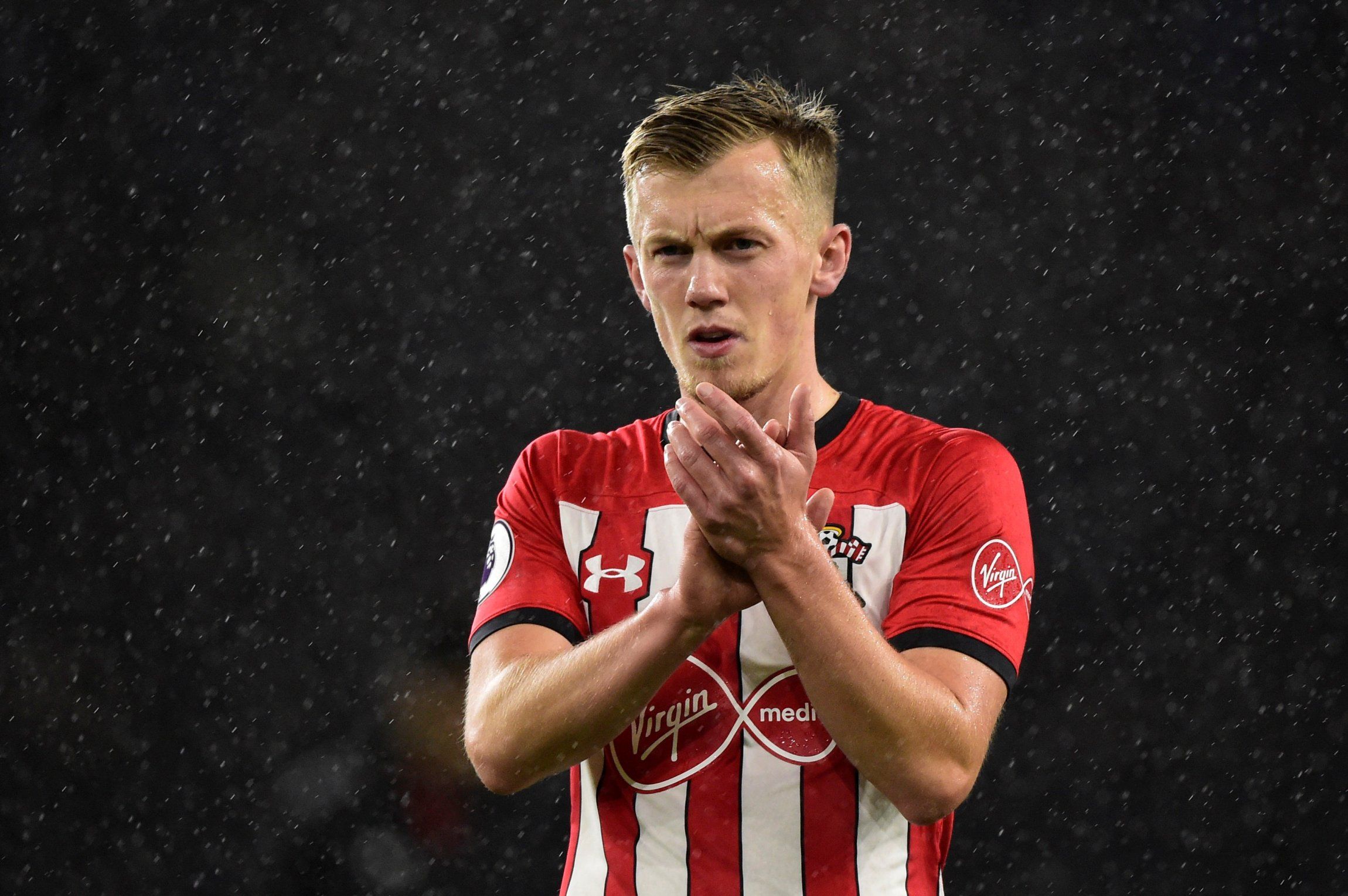 Southampton midfielder James Ward-Prowse applauds the fans after Cardiff City defeat