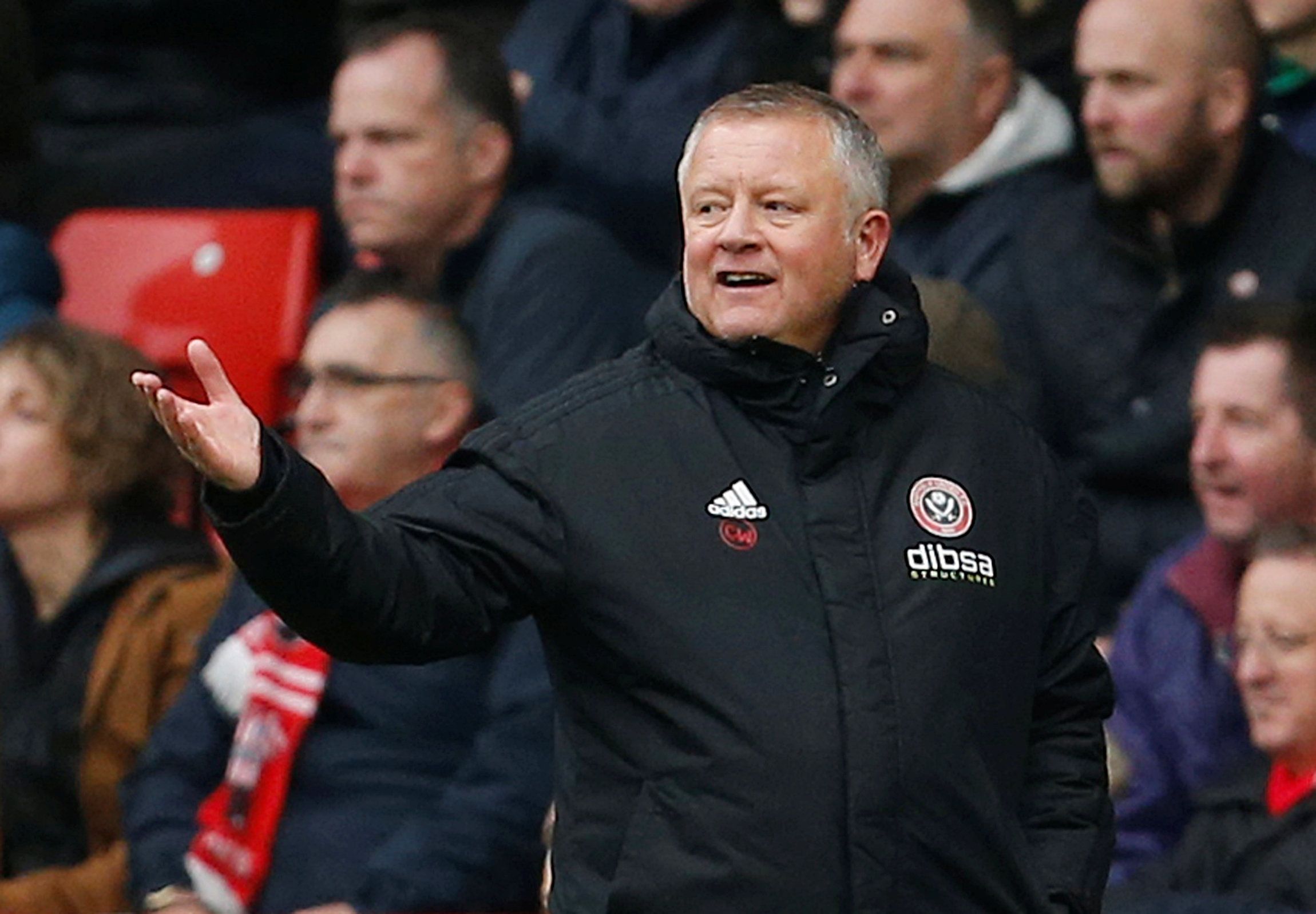 Soccer Football - Championship - Sheffield United v Leeds United - Bramall Lane, Sheffield, Britain - December 1, 2018   Sheffield United manager Chris Wilder gestures   Action Images/Craig Brough    EDITORIAL USE ONLY. No use with unauthorized audio, video, data, fixture lists, club/league logos or "live" services. Online in-match use limited to 75 images, no video emulation. No use in betting, games or single club/league/player publications.  Please contact your account representative for furt