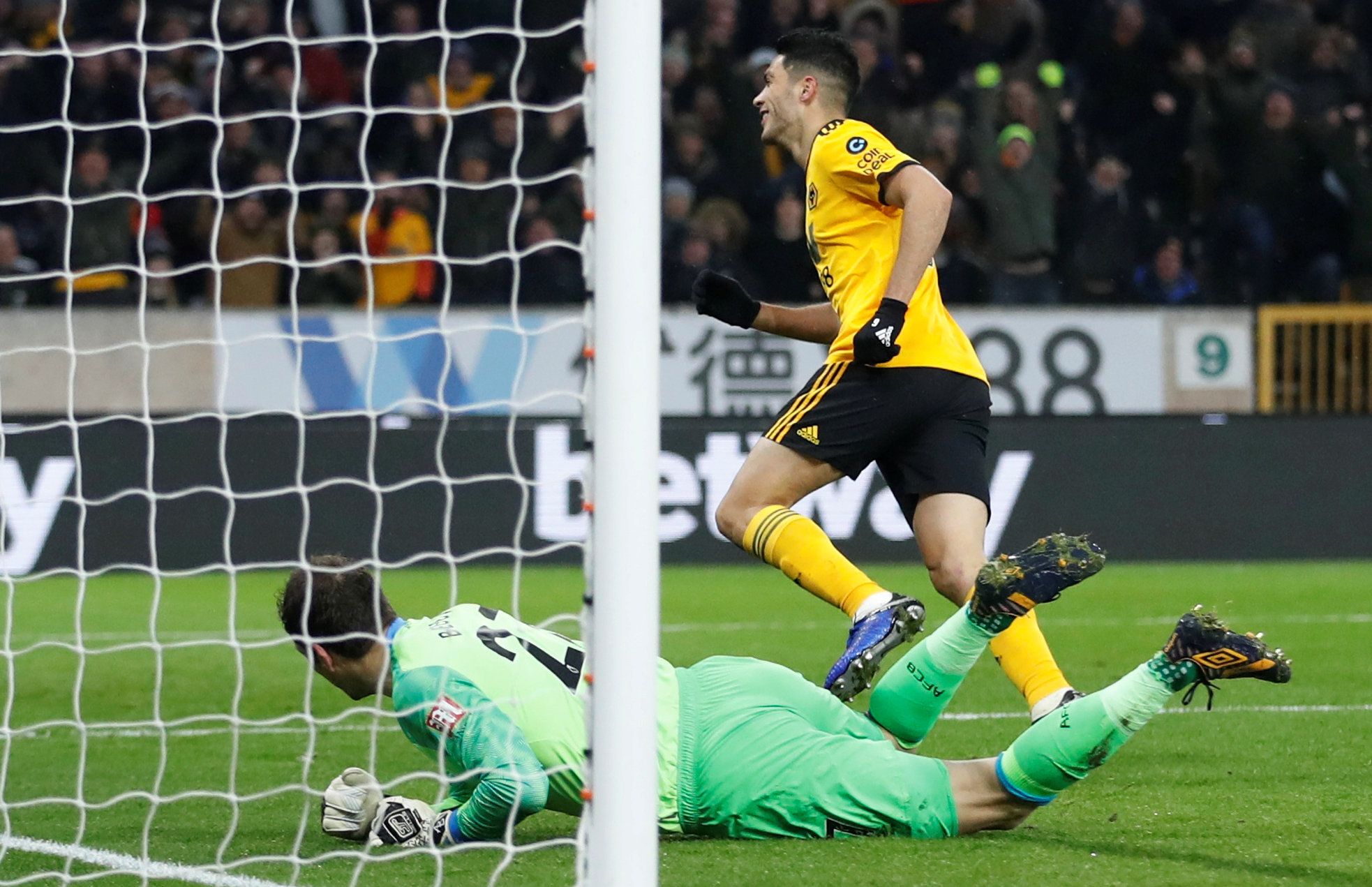 Wolverhampton Wanderers' Raul Jimenez scores their first goal v Bournemouth