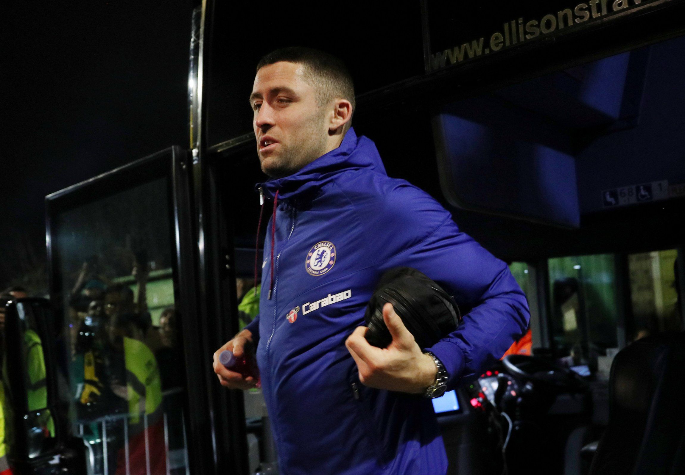 Chelsea's Gary Cahill arrives at the stadium before the Watford match