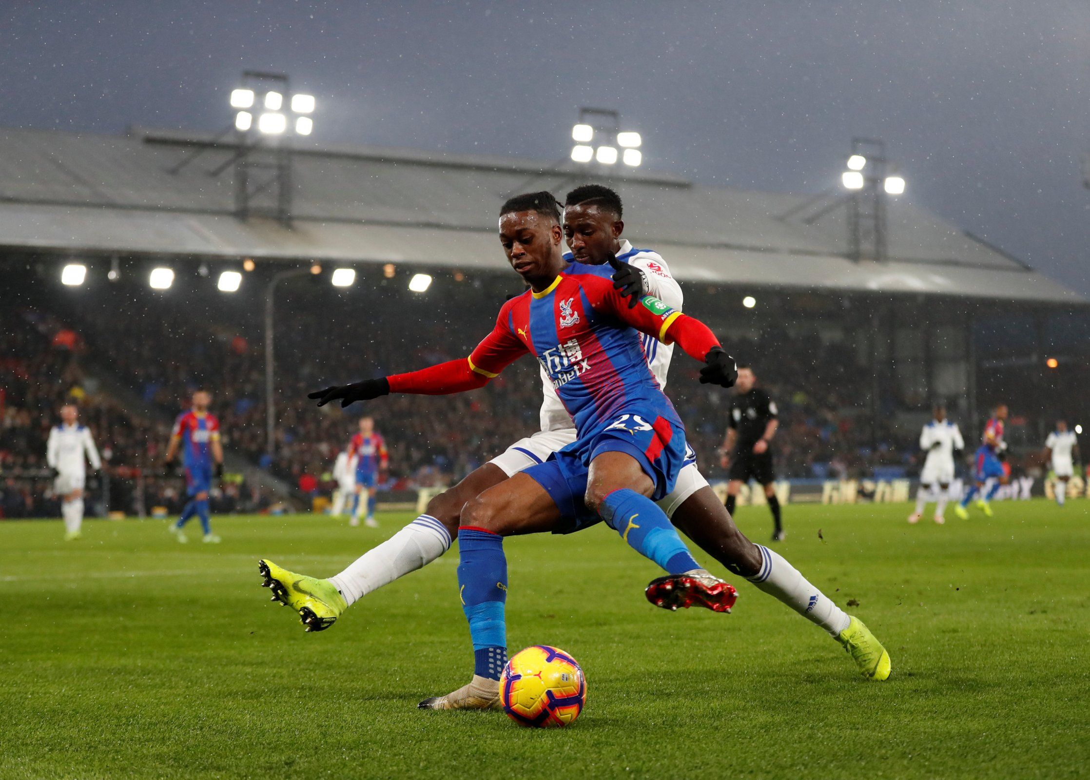 Crystal Palace's Aaron Wan-Bissaka in action against Leicester