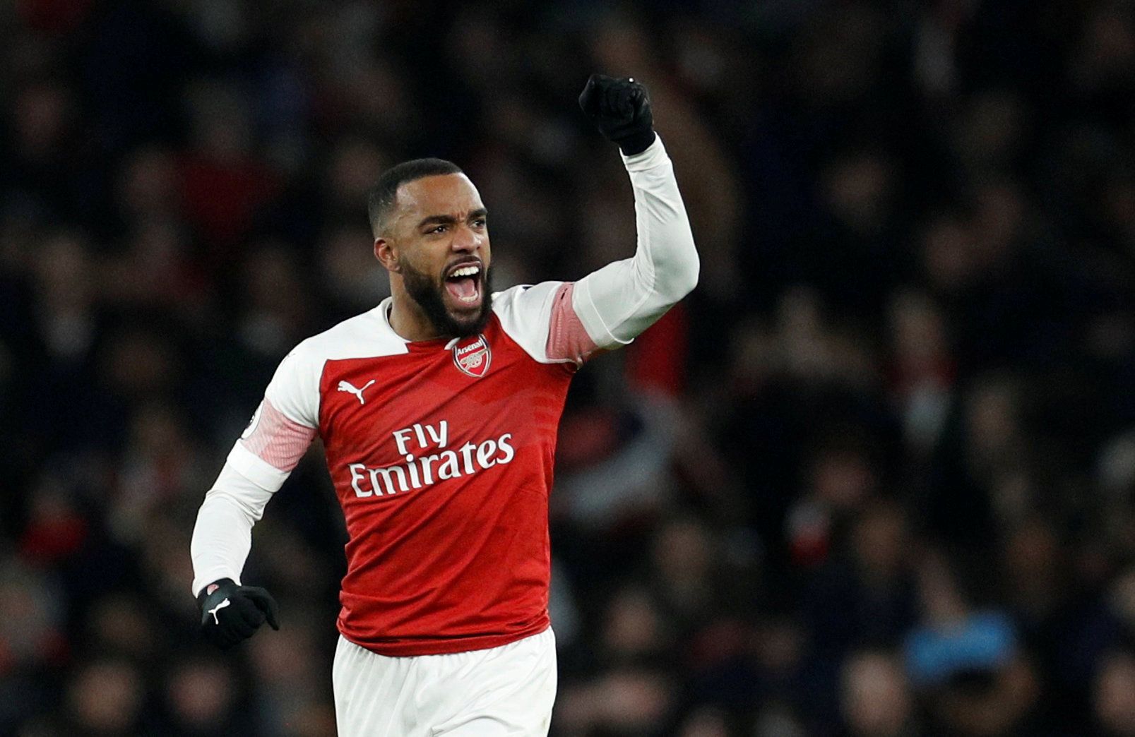 Soccer Football - Premier League - Arsenal v Chelsea - Emirates Stadium, London, Britain - January 19, 2019  Arsenal's Alexandre Lacazette celebrates scoring their first goal   Action Images via Reuters/John Sibley  EDITORIAL USE ONLY. No use with unauthorized audio, video, data, fixture lists, club/league logos or 