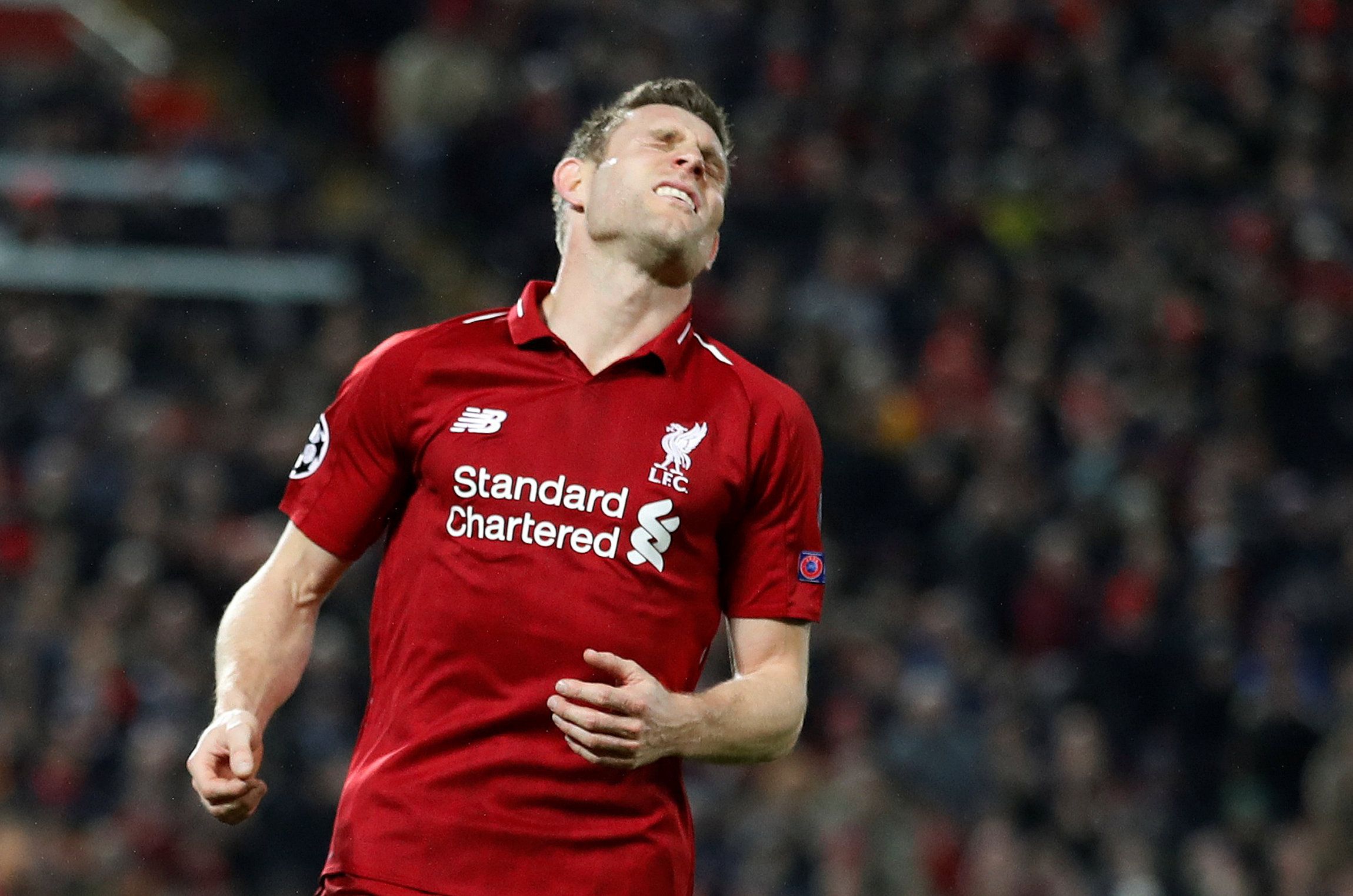 Soccer Football - Champions League - Group Stage - Group C - Liverpool v Napoli - Anfield, Liverpool, Britain - December 11, 2018  Liverpool's James Milner reacts  Action Images via Reuters/Carl Recine