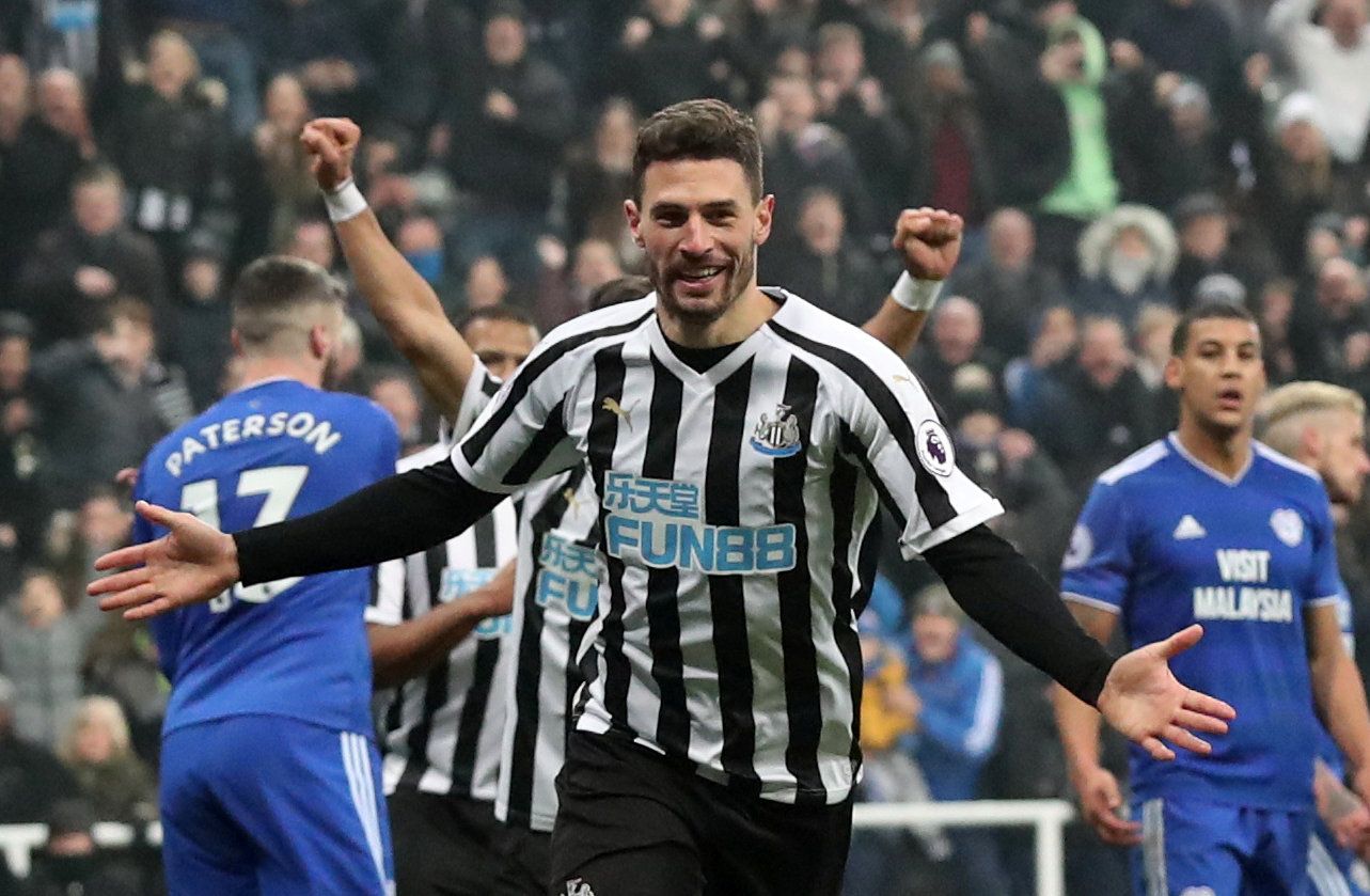 Soccer Football - Premier League - Newcastle United v Cardiff City - St James' Park, Newcastle, Britain - January 19, 2019  Newcastle United's Fabian Schar celebrates scoring their second goal             REUTERS/Scott Heppell  EDITORIAL USE ONLY. No use with unauthorized audio, video, data, fixture lists, club/league logos or 