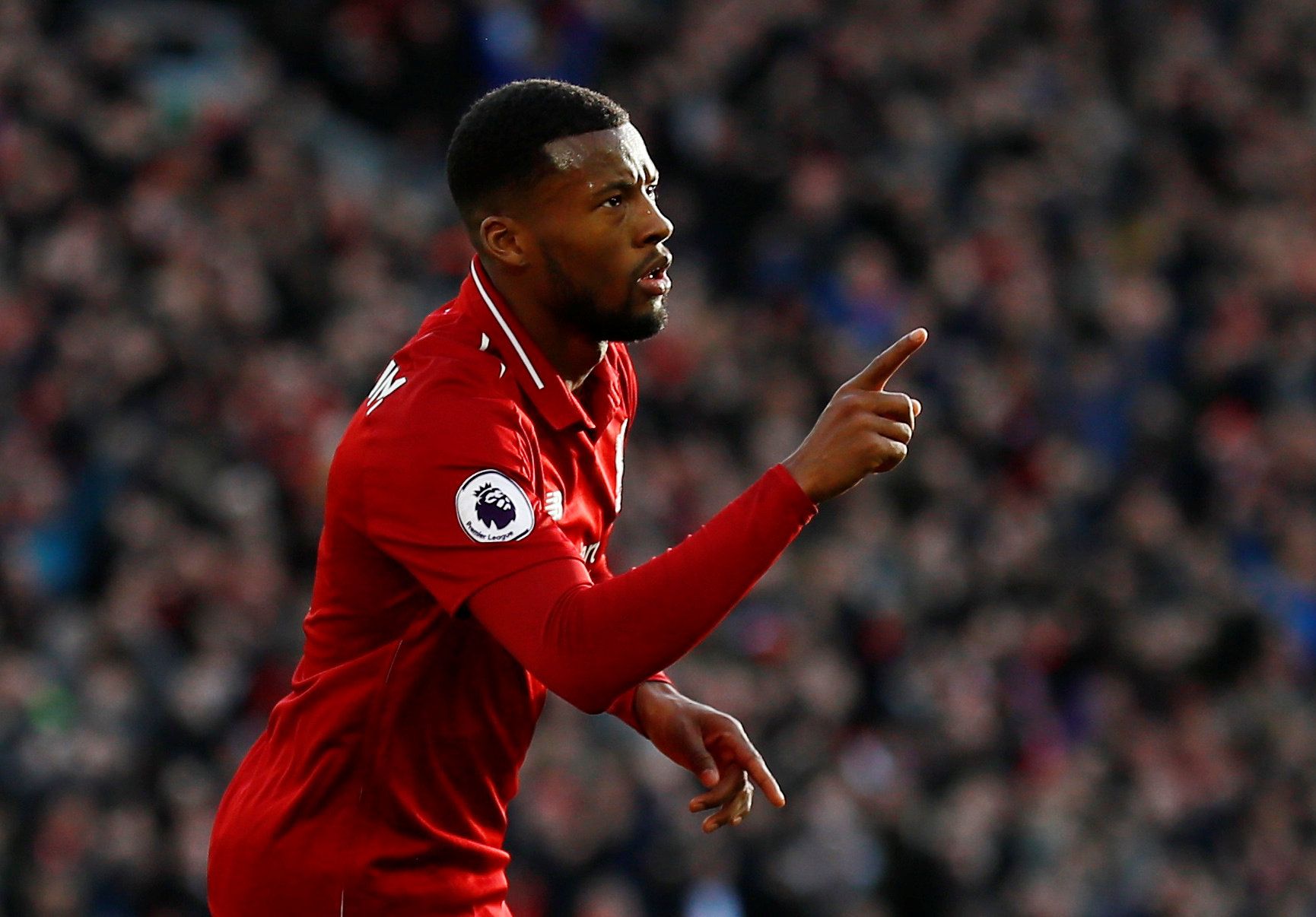 Soccer Football - Premier League - Liverpool v AFC Bournemouth - Anfield, Liverpool, Britain - February 9, 2019  Liverpool's Georginio Wijnaldum celebrates scoring their second goal        Action Images via Reuters/Jason Cairnduff  EDITORIAL USE ONLY. No use with unauthorized audio, video, data, fixture lists, club/league logos or 