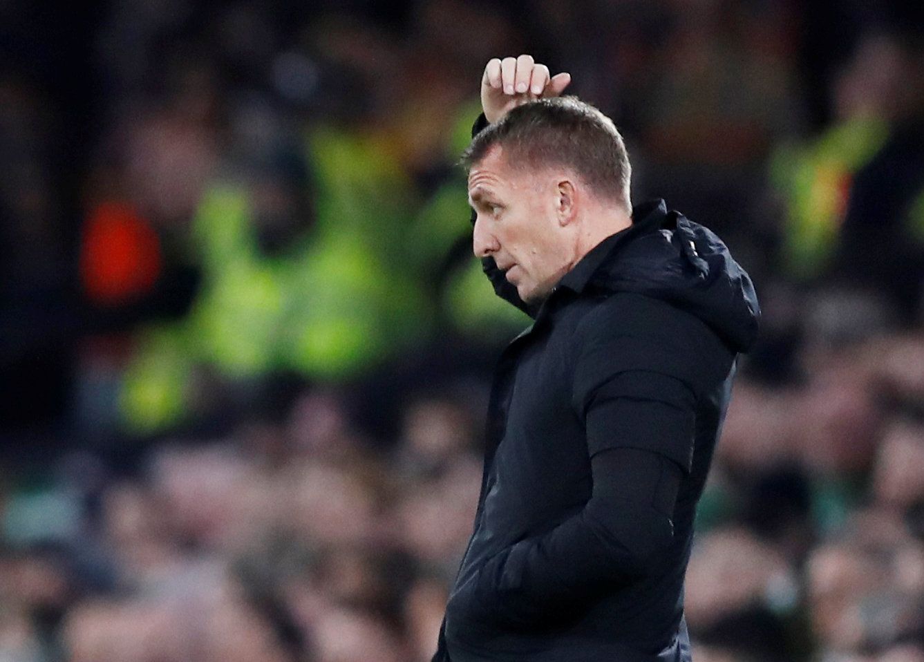 Soccer Football - Europa League - Round of 32 First Leg - Celtic v Valencia - Celtic Park, Glasgow, United Kingdom - February 14, 2019  Celtic manager Brendan Rodgers reacts  REUTERS/Russell Cheyne