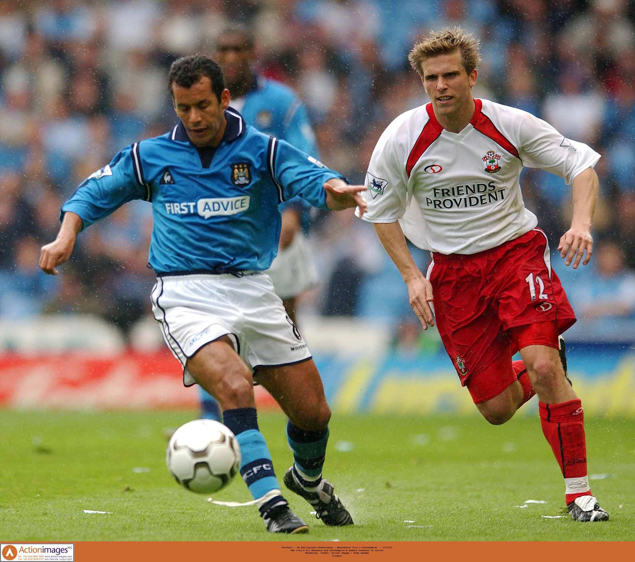 Man City's Ali Benarbia and Southampton's Anders Svensson in action