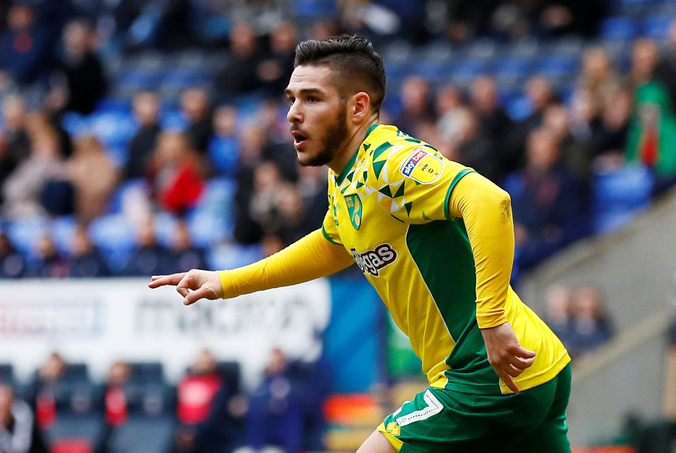 Soccer Football - Championship - Bolton Wanderers v Norwich City - University of Bolton Stadium, Bolton, Britain - February 16, 2019   Norwich City's Emiliano Buendia celebrates scoring their third goal    Action Images/Jason Cairnduff    EDITORIAL USE ONLY. No use with unauthorized audio, video, data, fixture lists, club/league logos or 